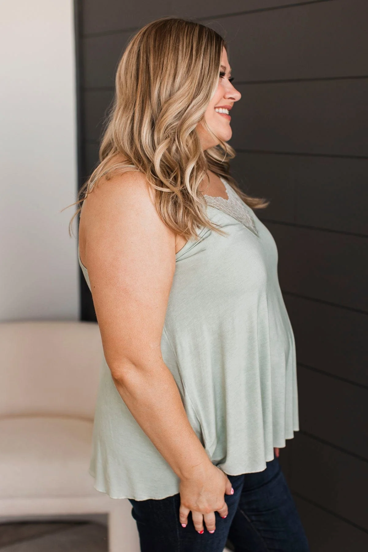 Reaching For the Moon Tank Top- Dusty Sage - Image 4