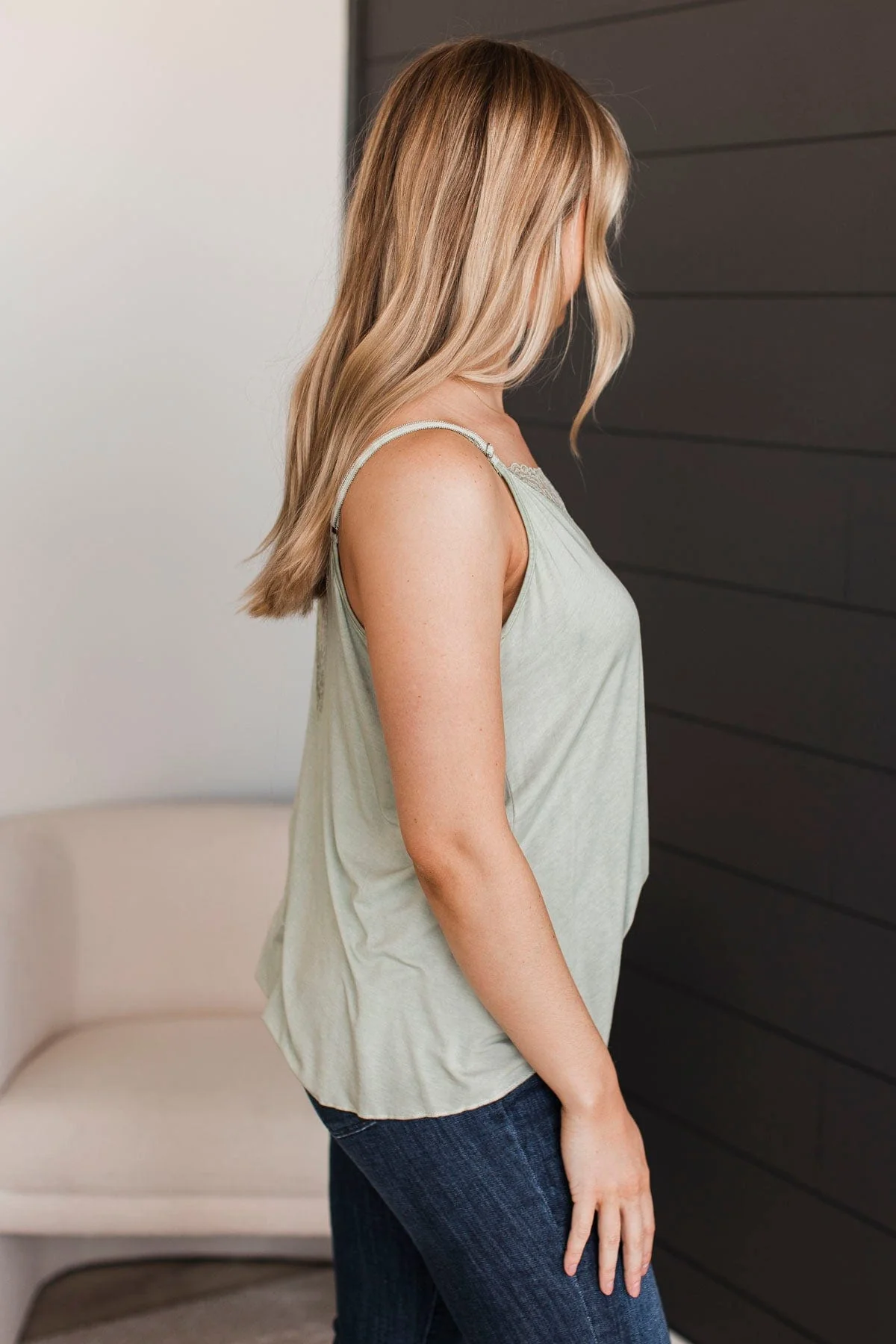 Reaching For the Moon Tank Top- Dusty Sage - Image 5
