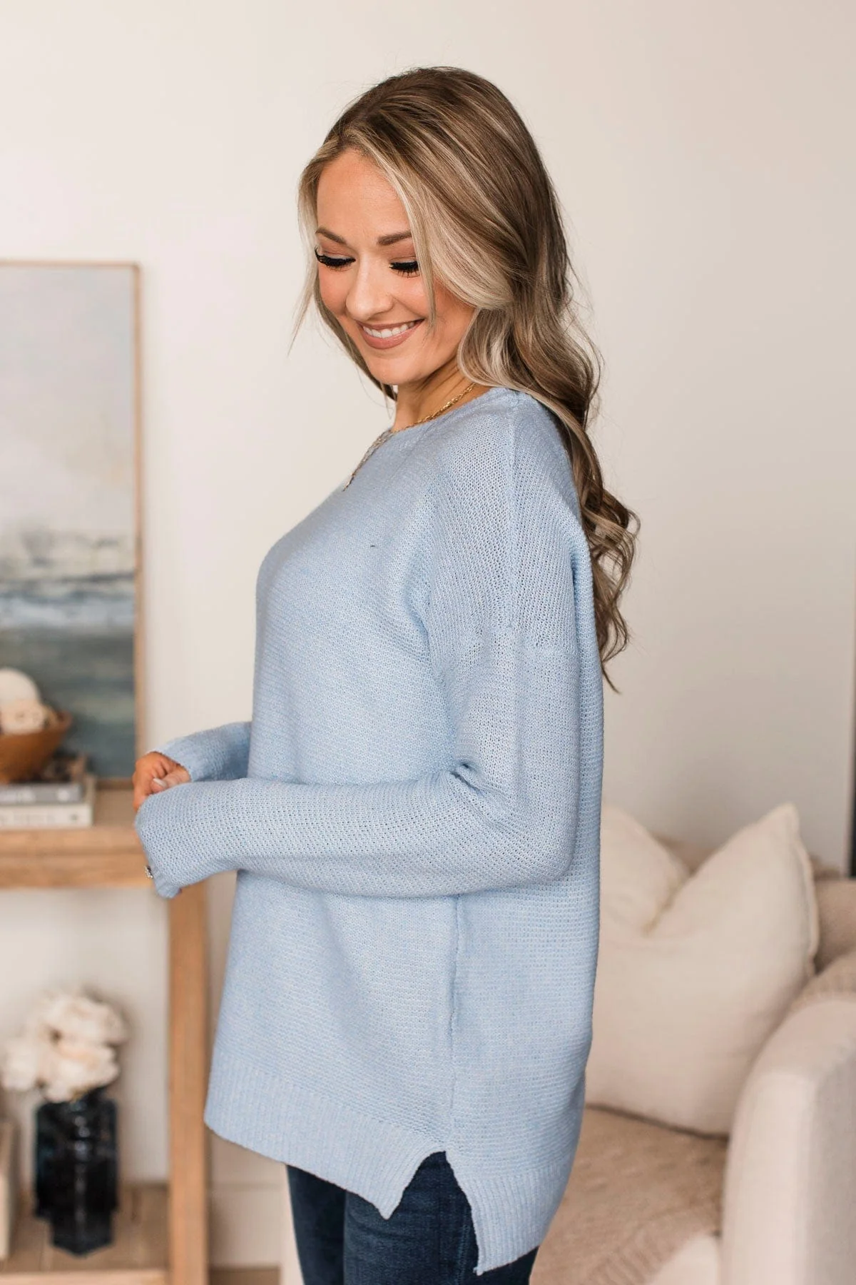 Reaching Out To You Knit Sweater- Baby Blue - Image 6