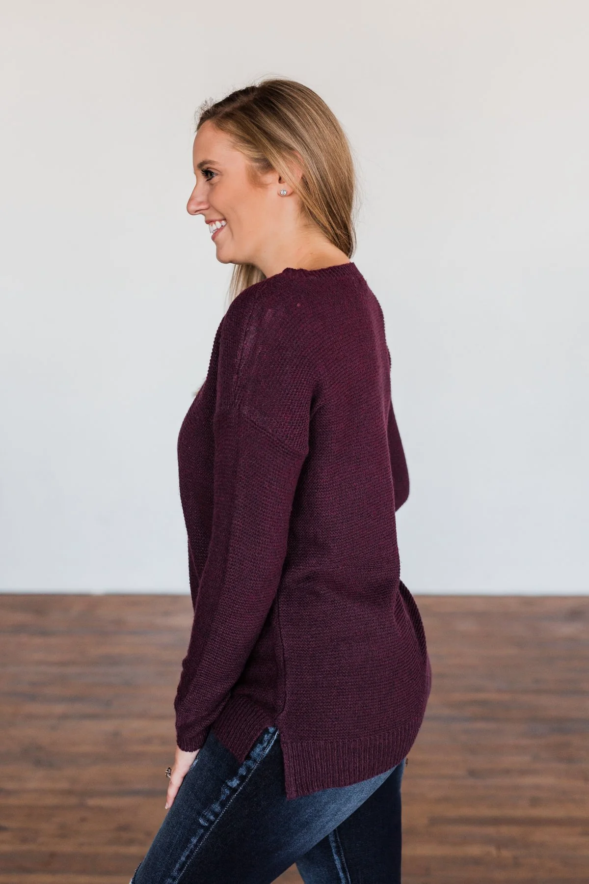 Reaching Out To You Knit Sweater- Deep Plum - Image 11