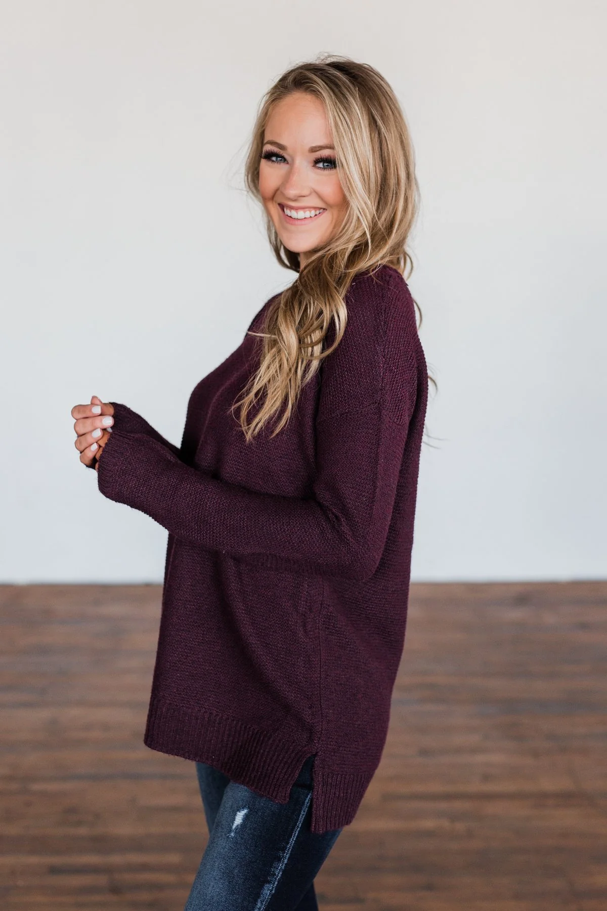 Reaching Out To You Knit Sweater- Deep Plum - Image 13