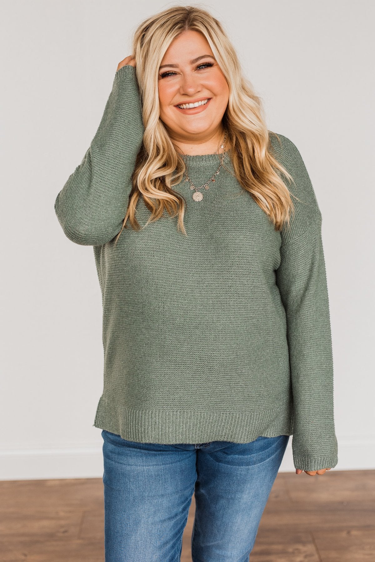 Reaching Out To You Knit Sweater- Sage - Image 3