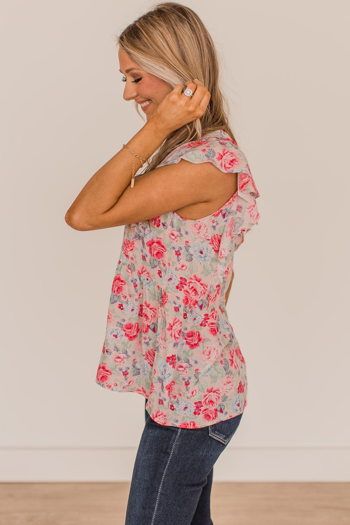 Read My Mind Floral Babydoll Blouse- Pink & Sage - Image 6
