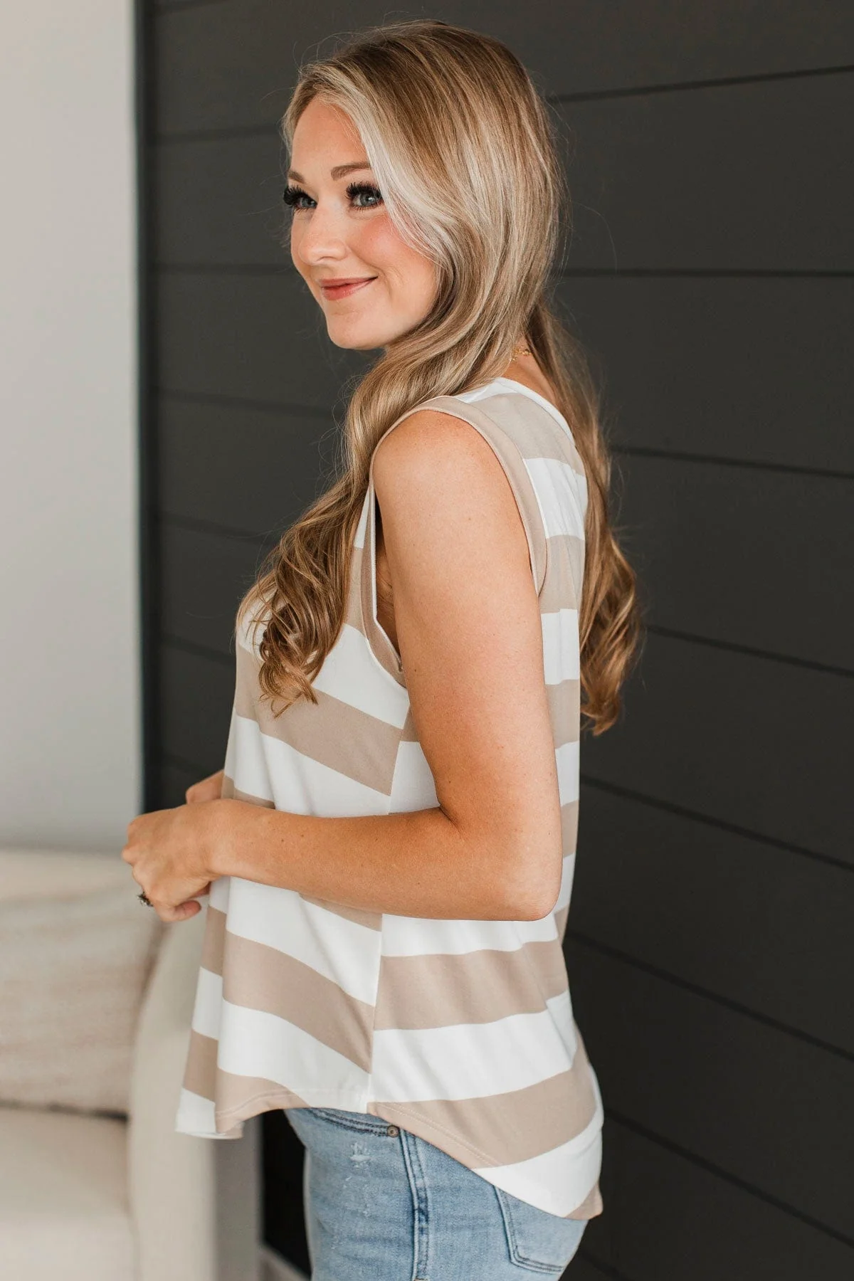 Read The Signs Striped Tank Top- Ivory & Beige - Image 5