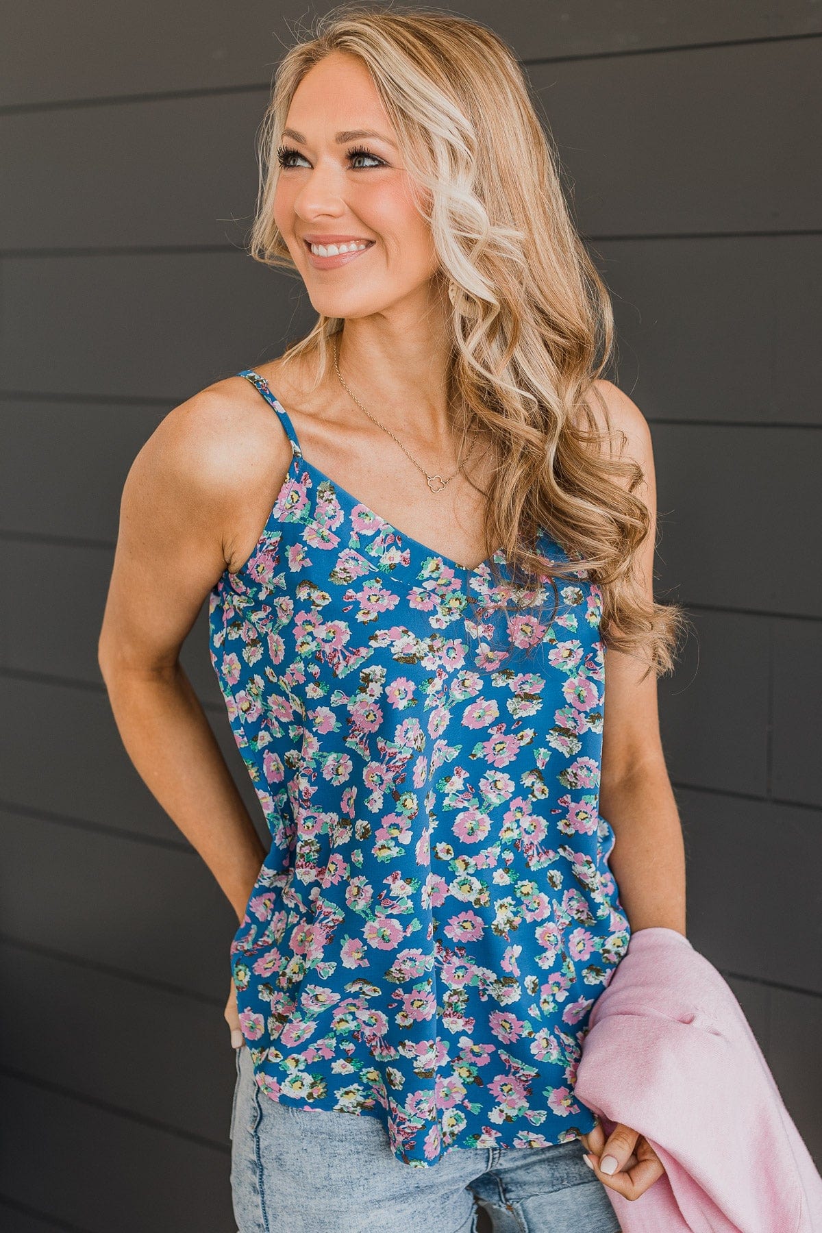 Ready For A Change Floral Tank Top- Dark Blue & Pink - Image 5