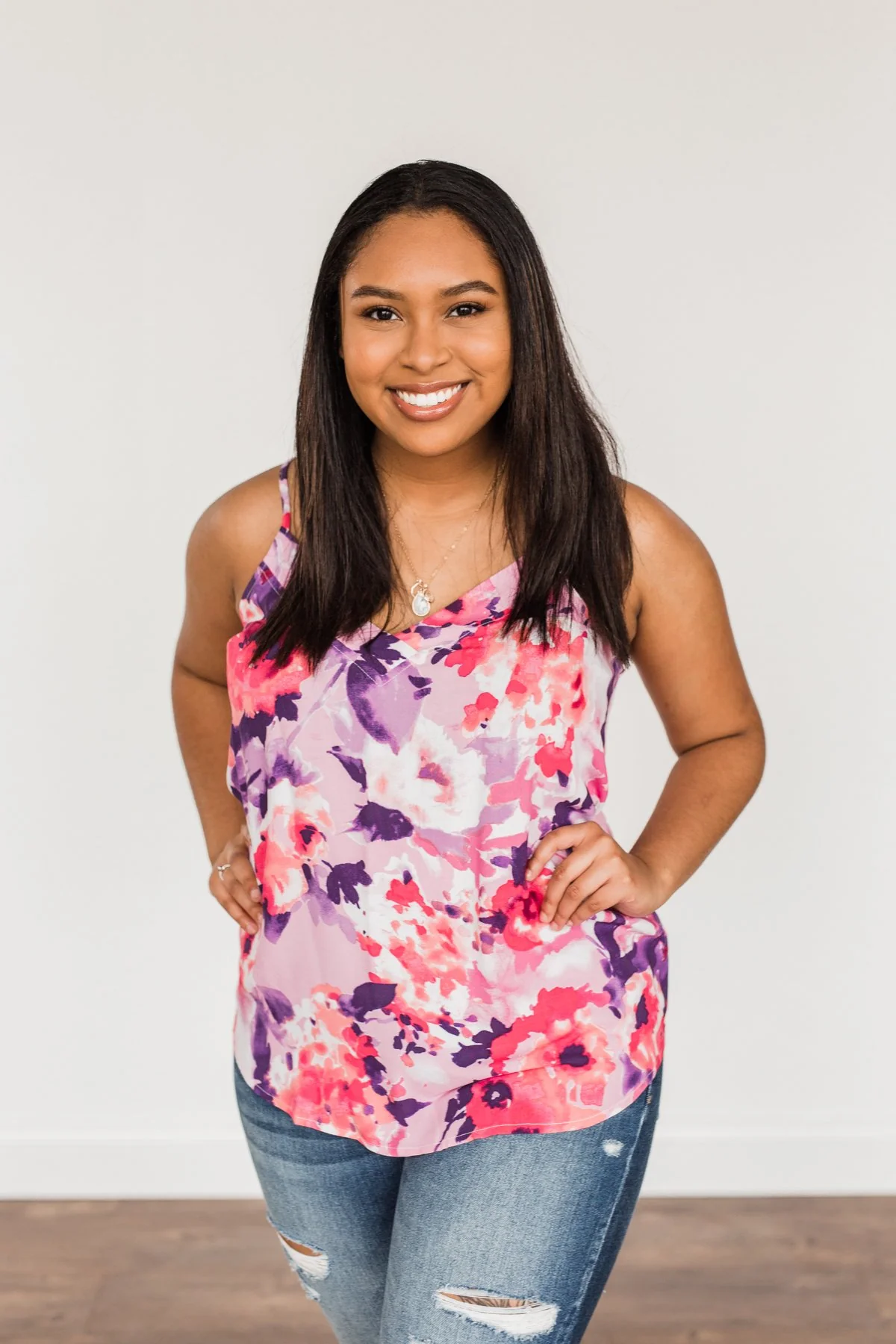 Ready For A Change Floral Tank Top- Lilac & Fuchsia - Image 19