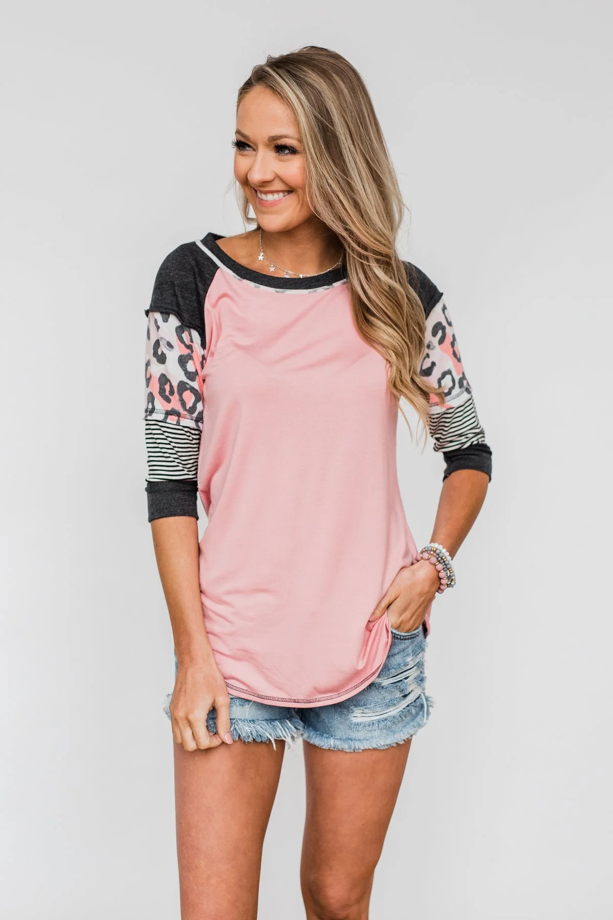 Ready For An Adventure Detail Top- Pink - Image 3