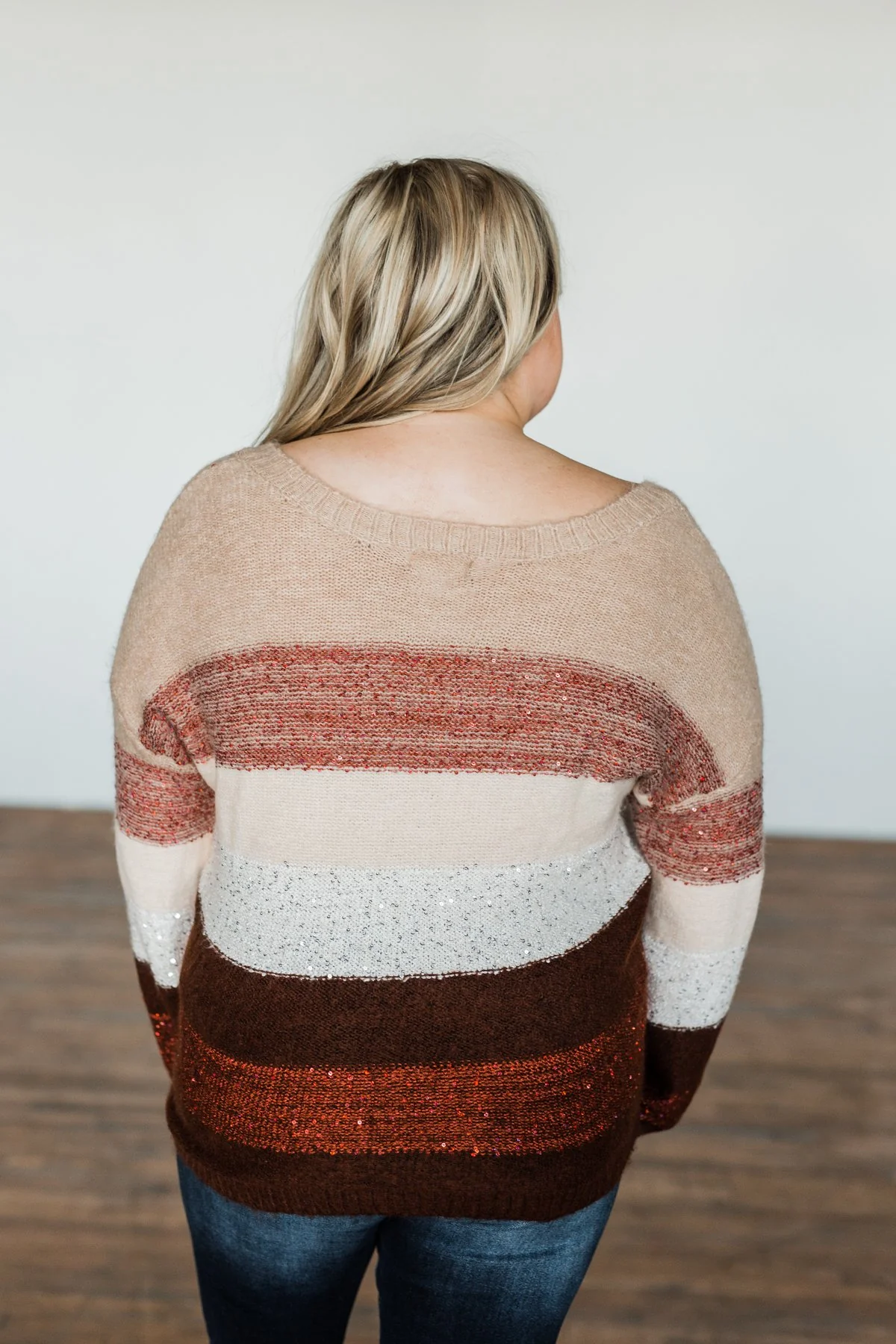 Ready For Snow Sequin Striped Sweater- Beige, Brown, Burgundy - Image 10