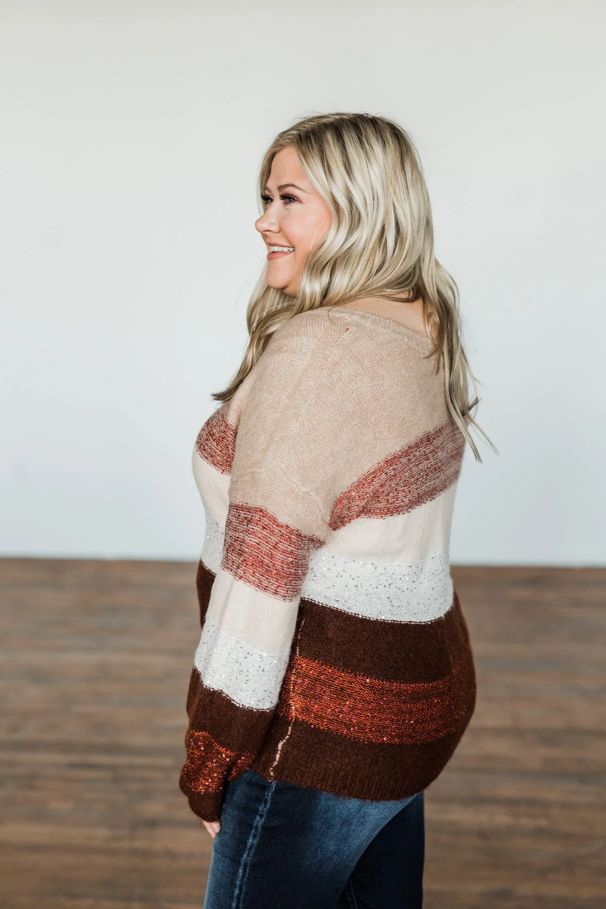 Ready For Snow Sequin Striped Sweater- Beige, Brown, Burgundy - Image 8