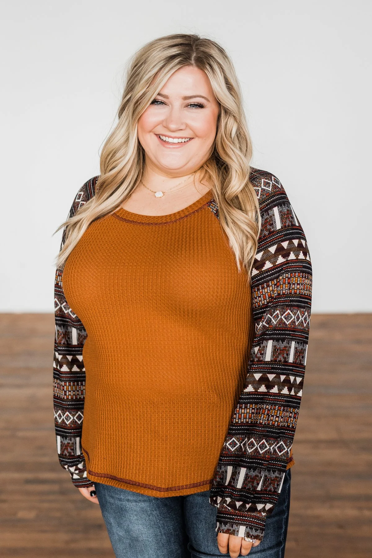Ready For Some Fun Long Sleeve Top- Dark Camel - Image 3