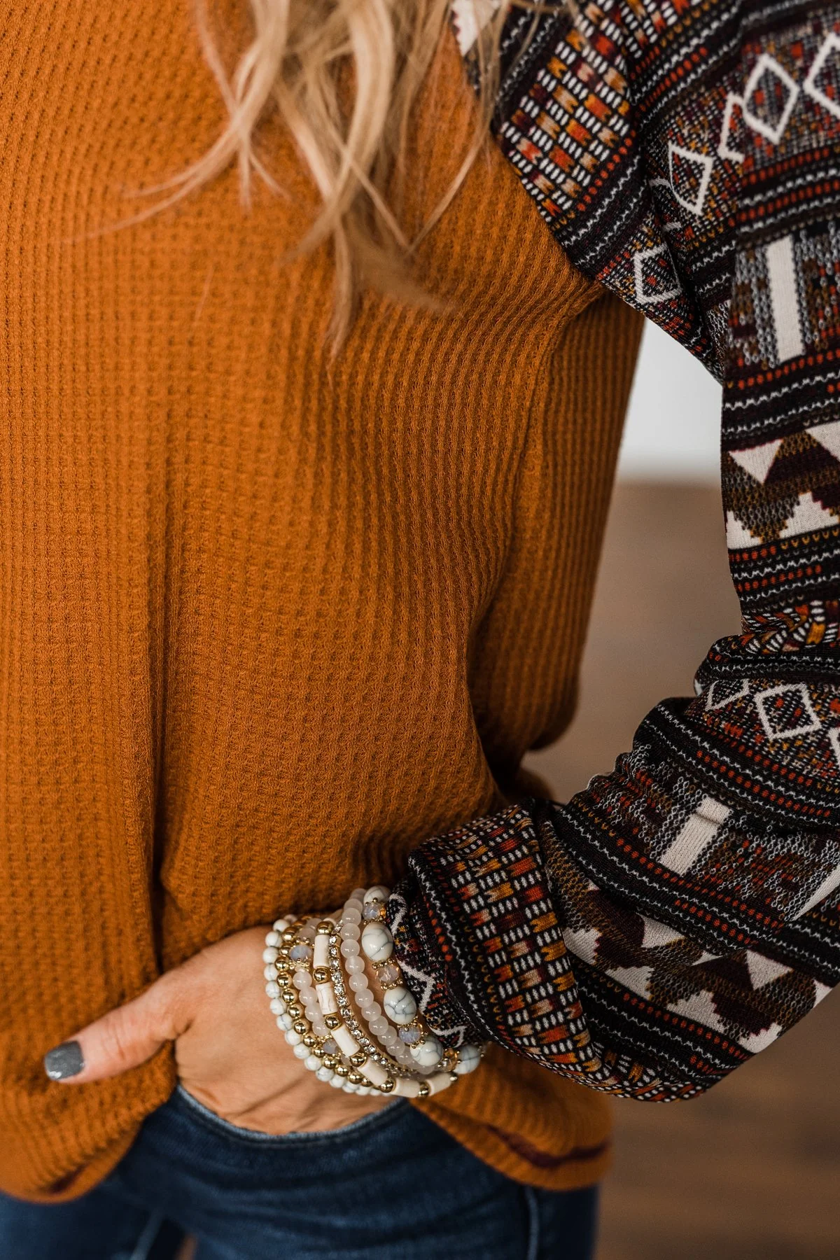 Ready For Some Fun Long Sleeve Top- Dark Camel - Image 4