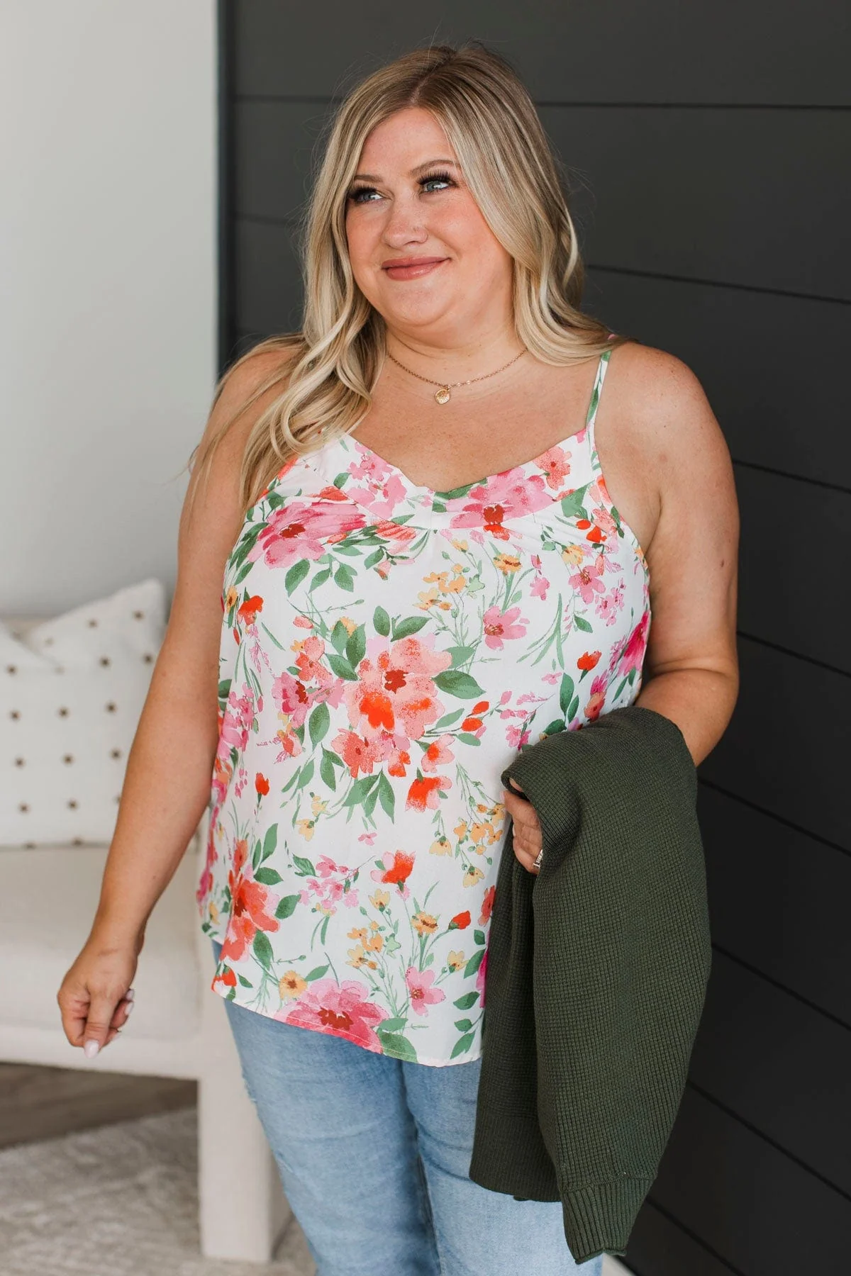 Ready For The Future Floral Tank Top- Ivory & Pink - Image 3