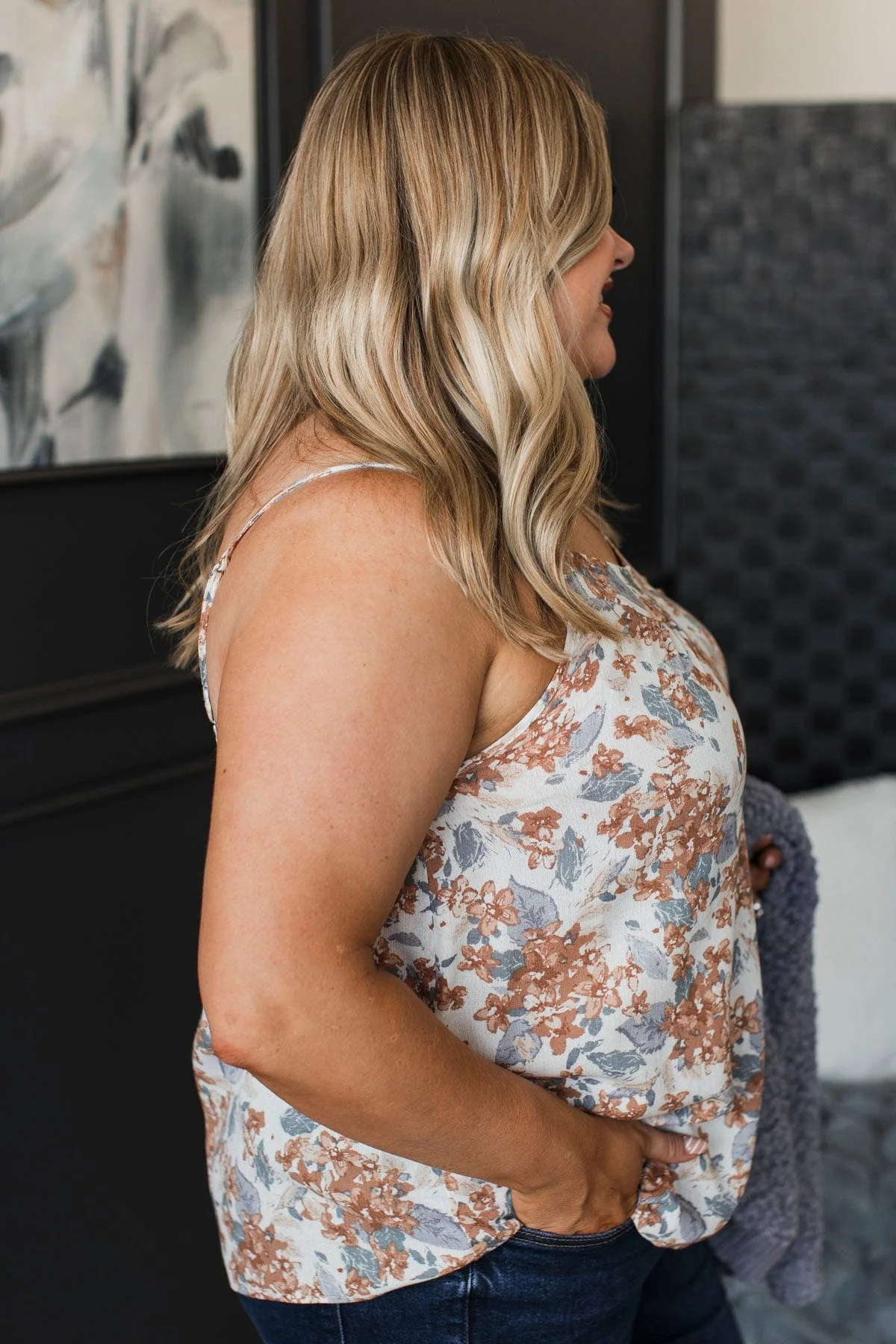 Ready For The Future Floral Tank Top- Ivory & Rust - Image 6