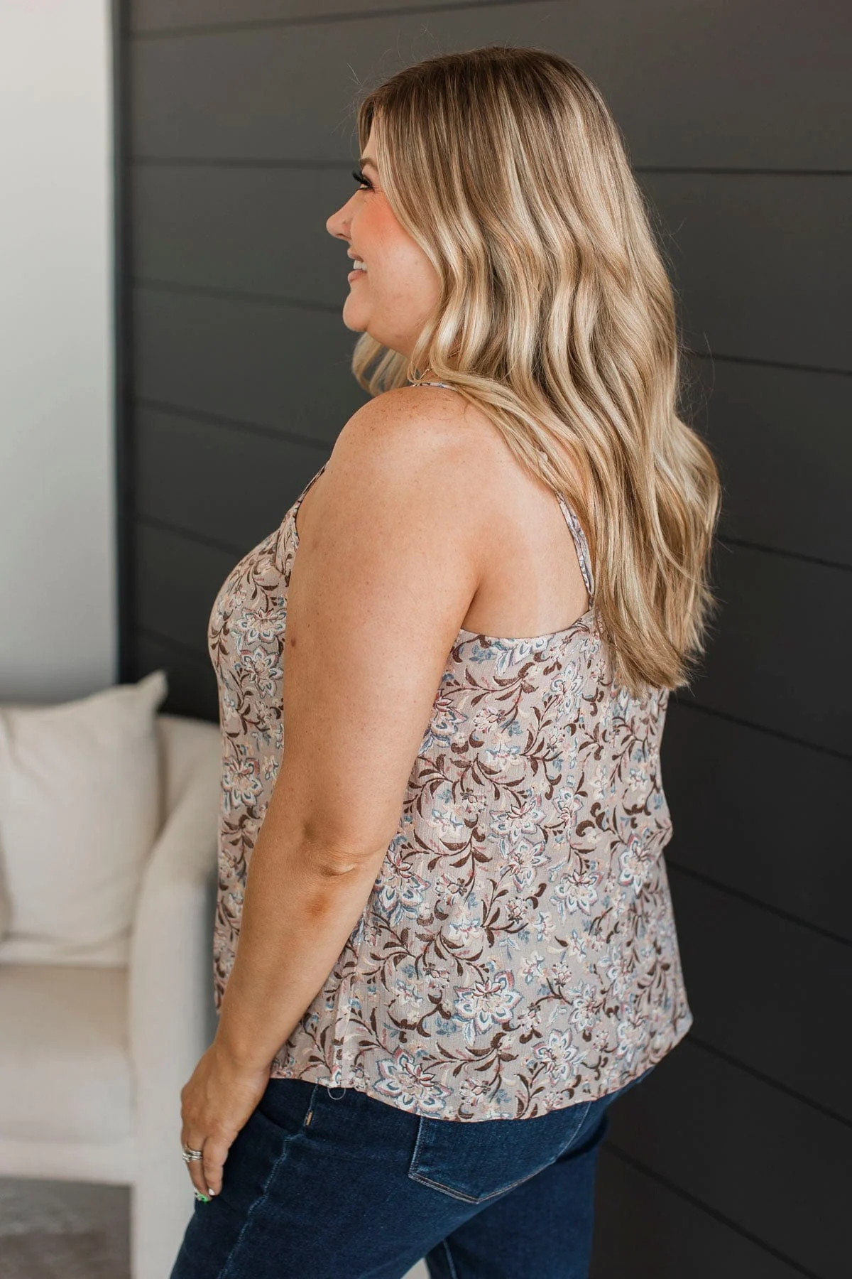 Ready For The Future Floral Tank Top- Light Taupe - Image 5
