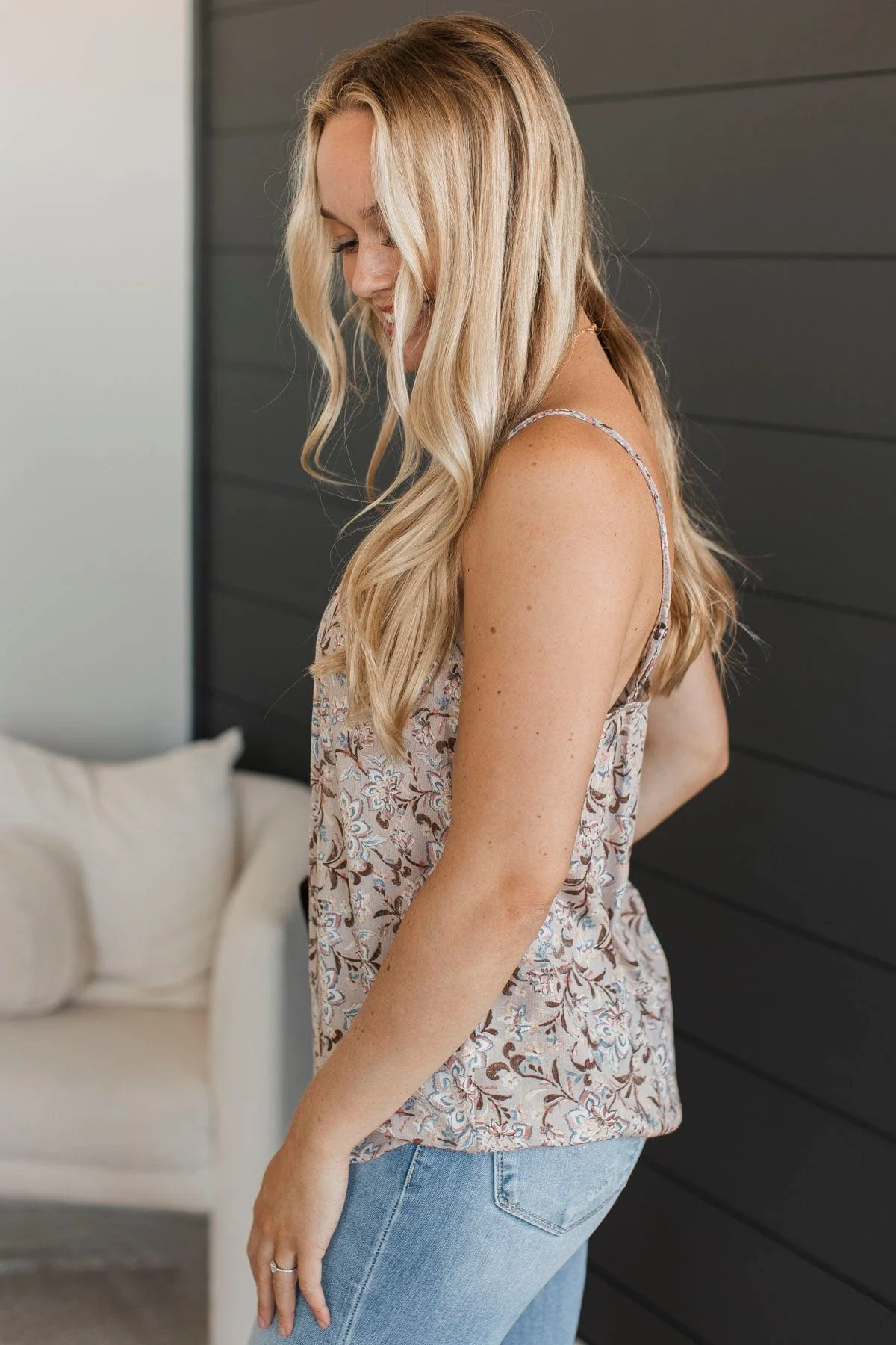 Ready For The Future Floral Tank Top- Light Taupe - Image 6