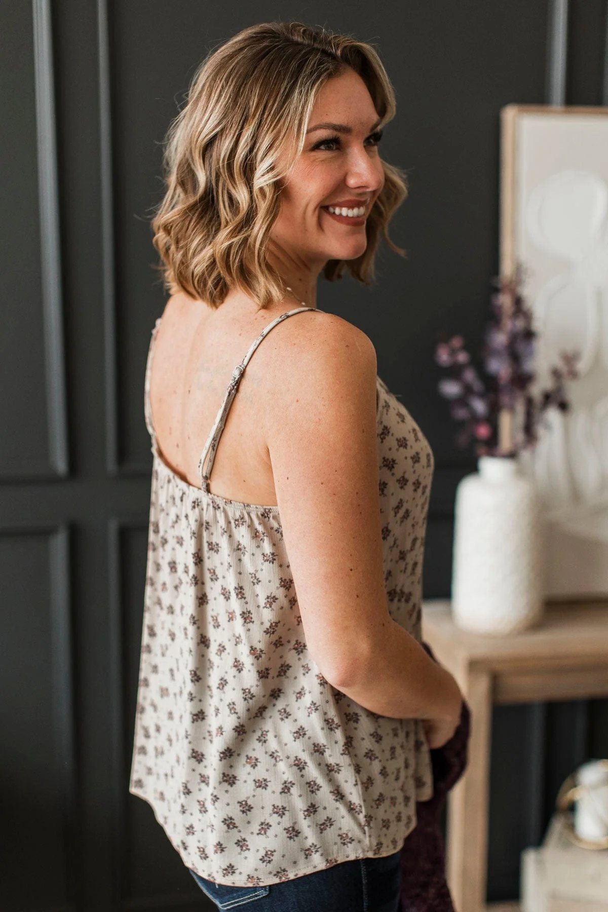Ready For The Future Floral Tank Top- Light Taupe & Plum - Image 5