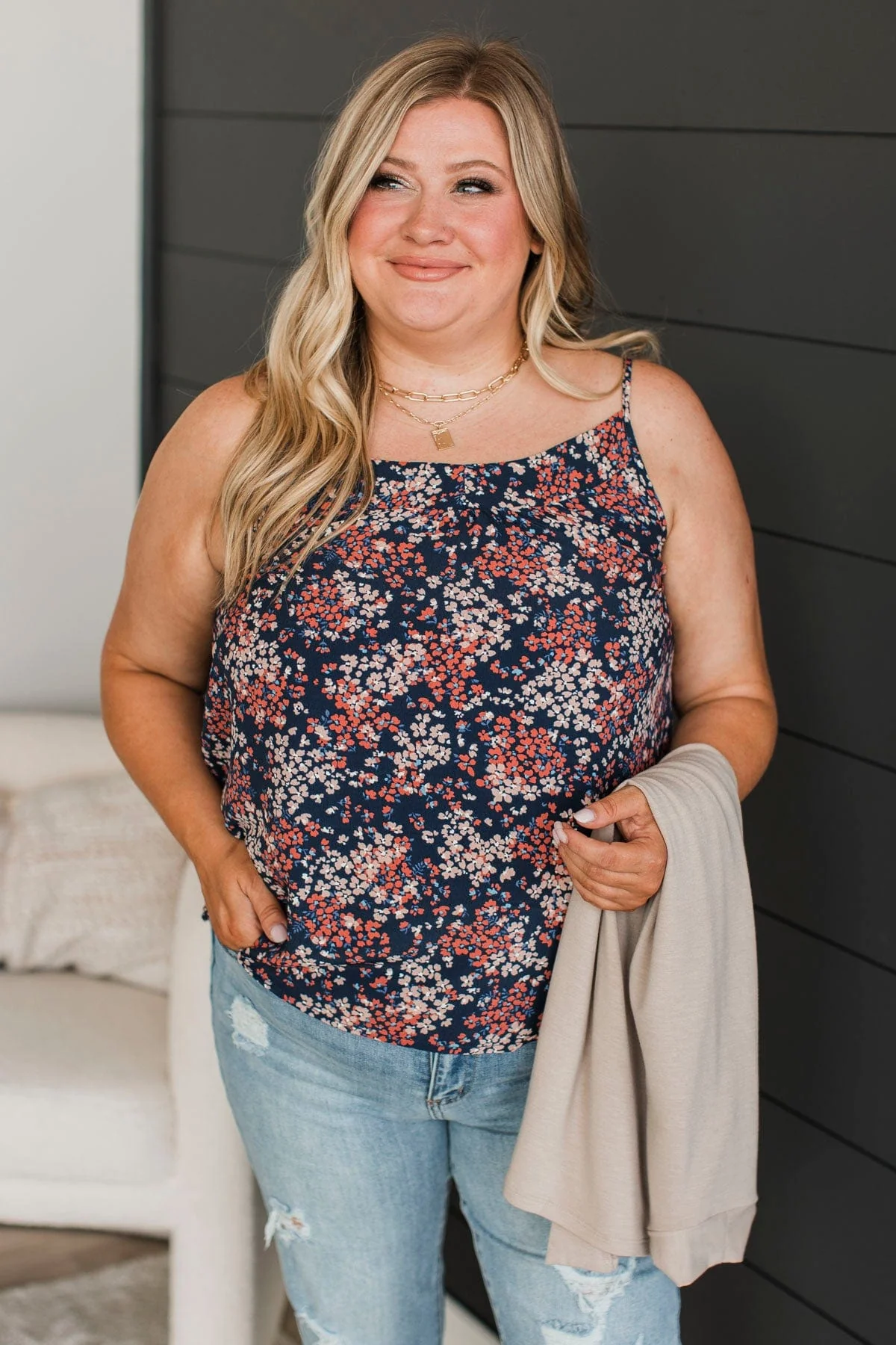 Ready For The Future Floral Tank Top- Navy - Image 5