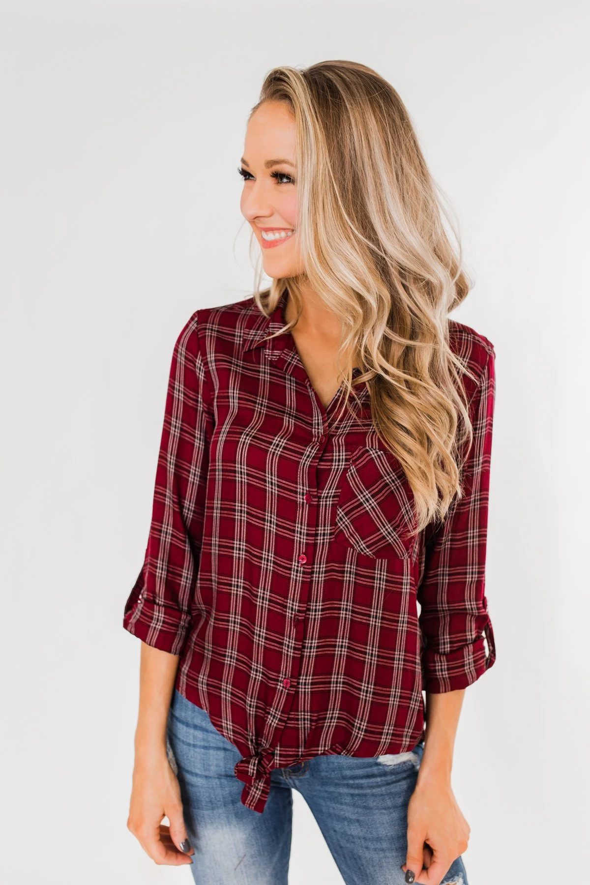 Ready For The Season Plaid Top- Cranberry - Image 3