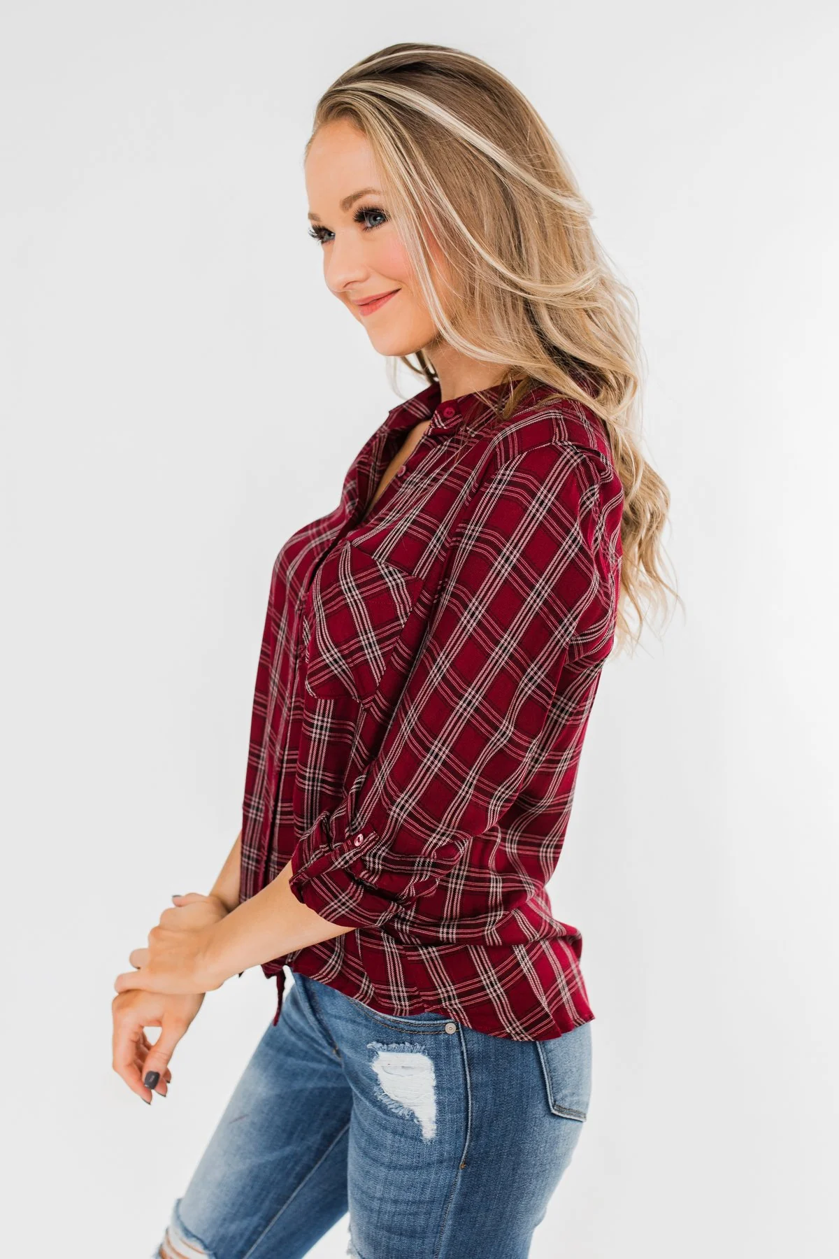 Ready For The Season Plaid Top- Cranberry - Image 5