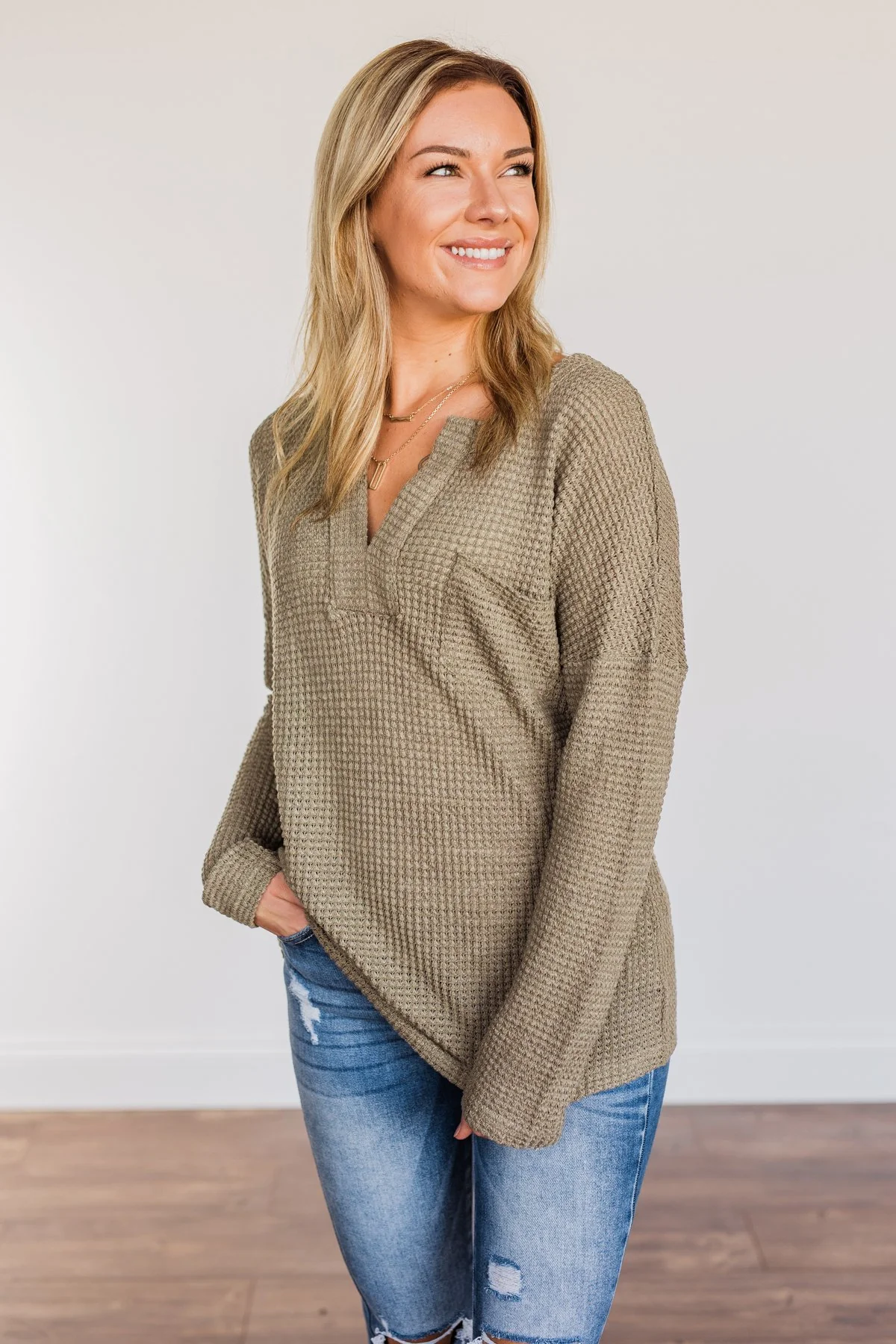 Ready For Whatever Waffle Knit Top- Dark Olive - Image 5