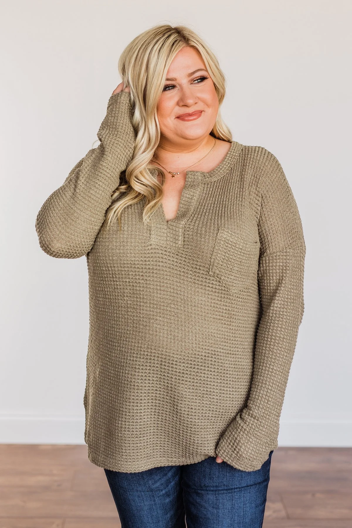 Ready For Whatever Waffle Knit Top- Dark Olive - Image 6