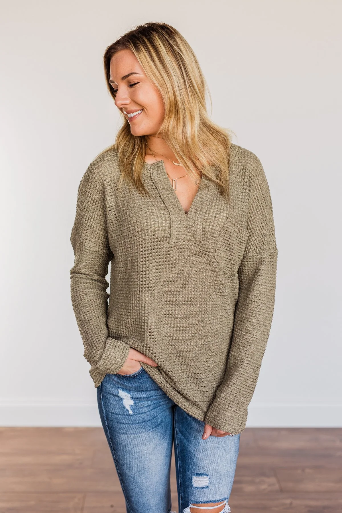 Ready For Whatever Waffle Knit Top- Dark Olive - Image 7