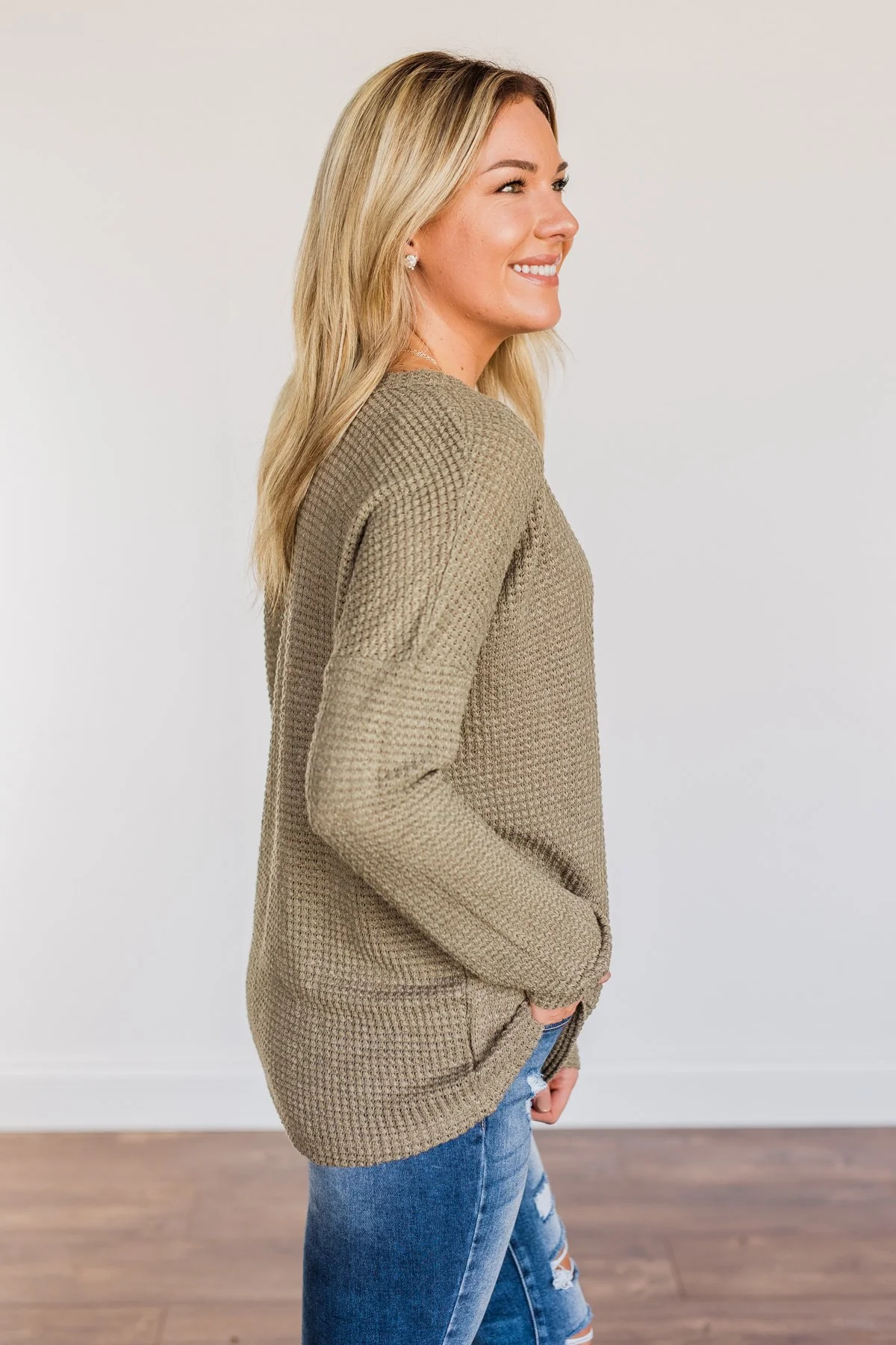 Ready For Whatever Waffle Knit Top- Dark Olive - Image 9