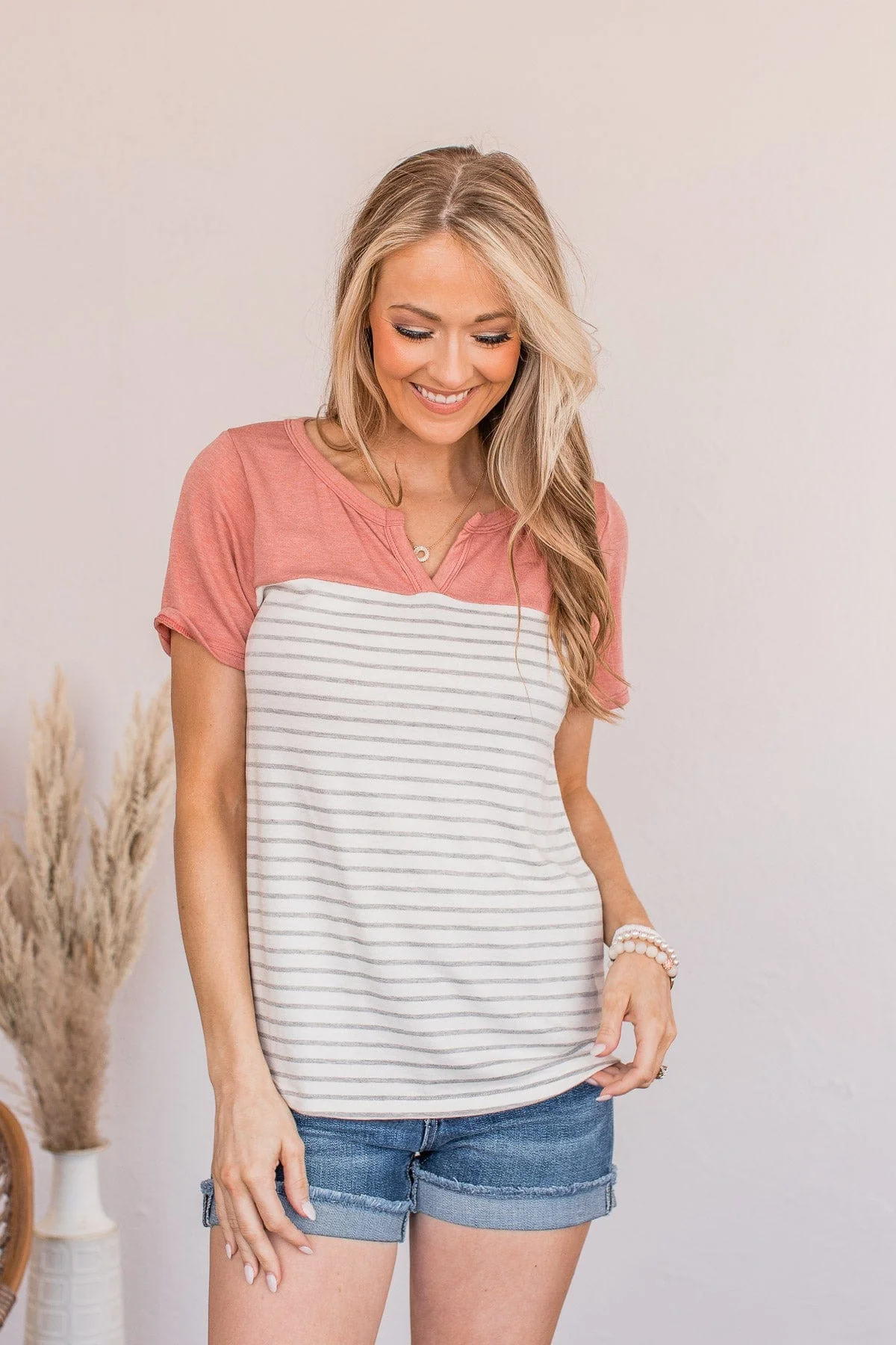 Ready For What's Next V-Neck Top- Dusty Coral - Image 4