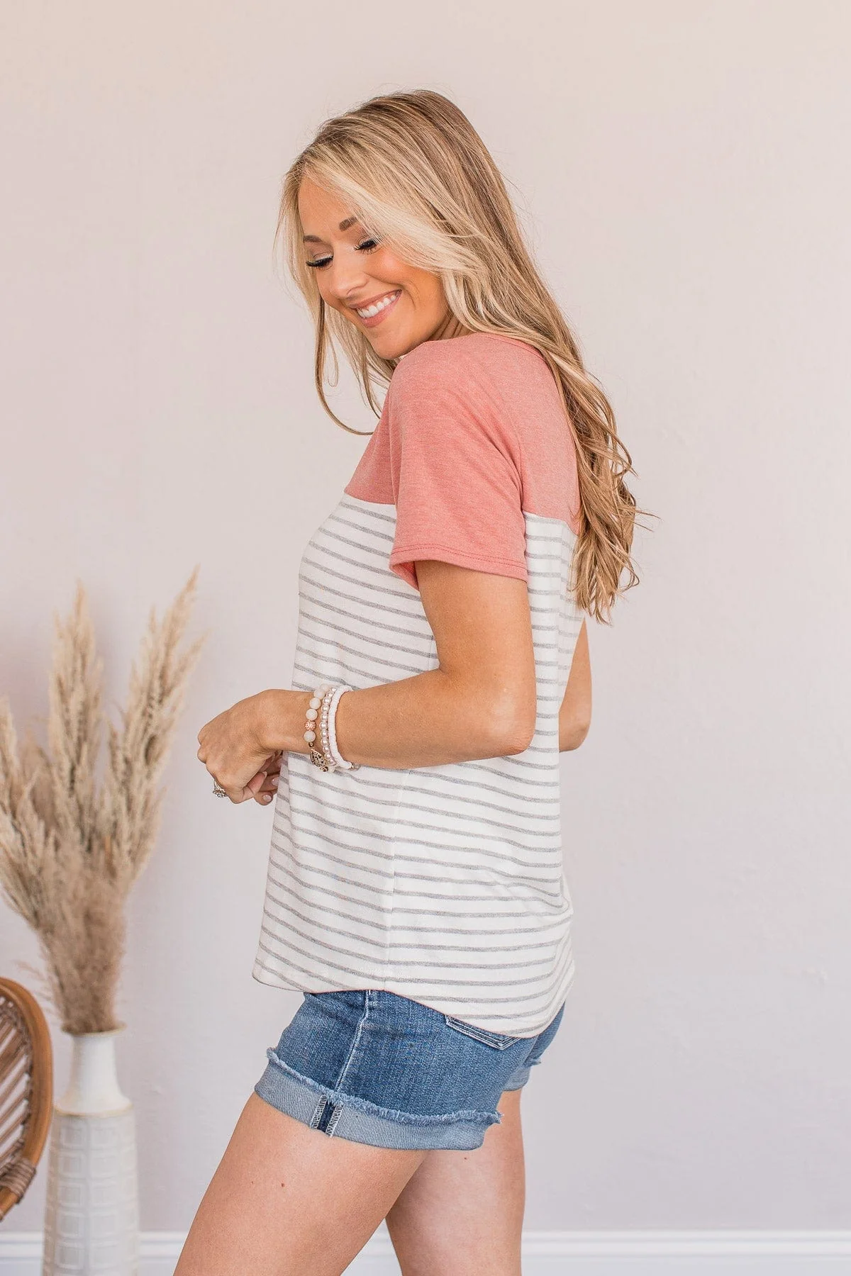 Ready For What's Next V-Neck Top- Dusty Coral - Image 8