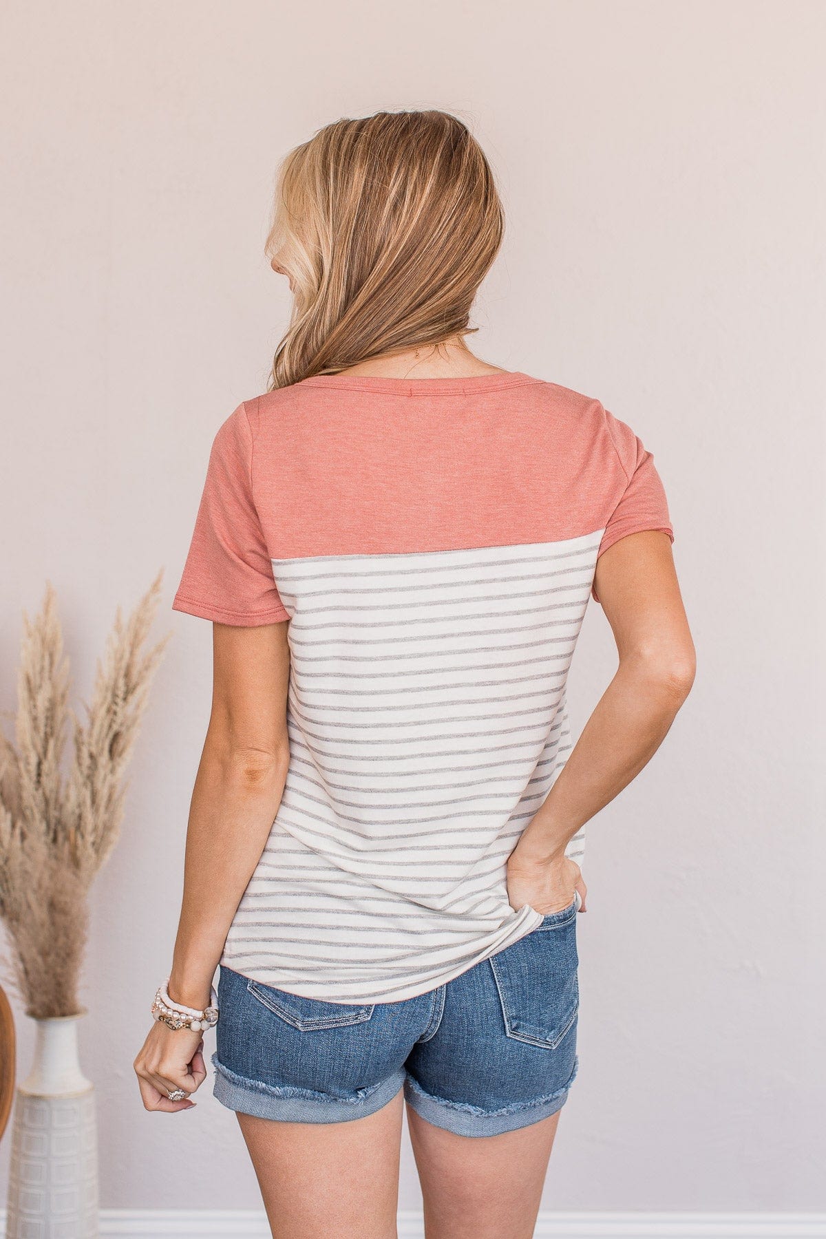 Ready For What's Next V-Neck Top- Dusty Coral - Image 9