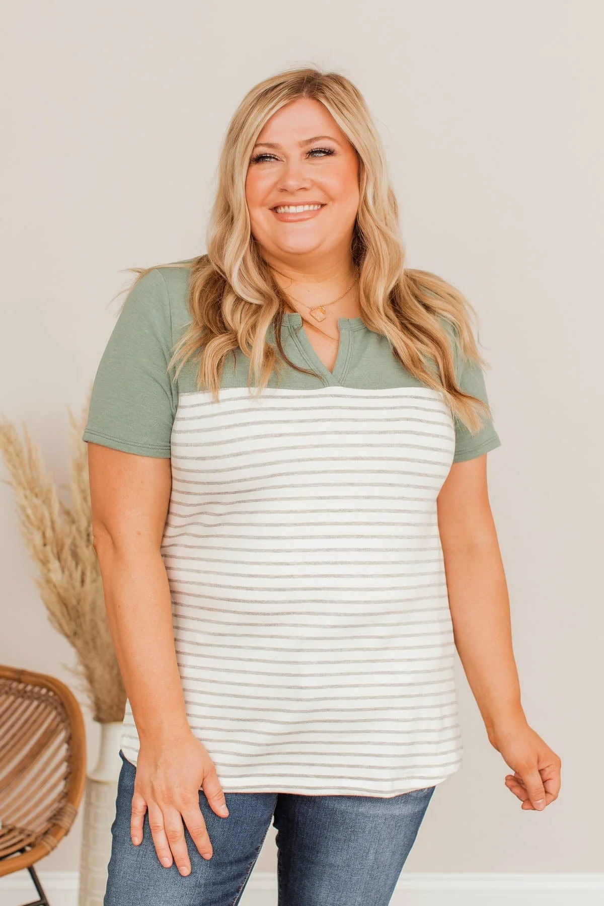 Ready For What's Next V-Neck Top- Light Olive - Image 2