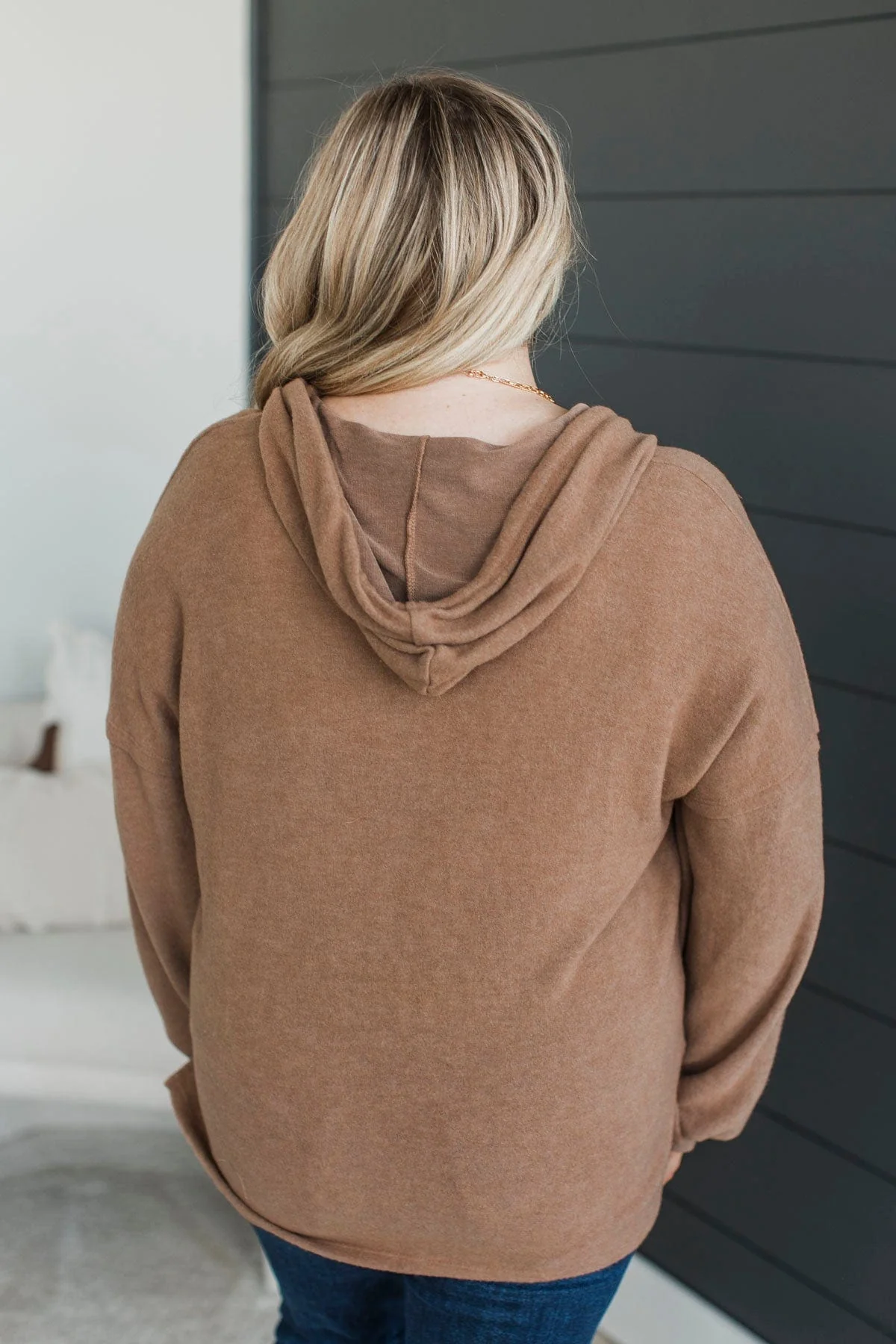 Ready Or Not Hooded Pullover Top- Light Brown - Image 8
