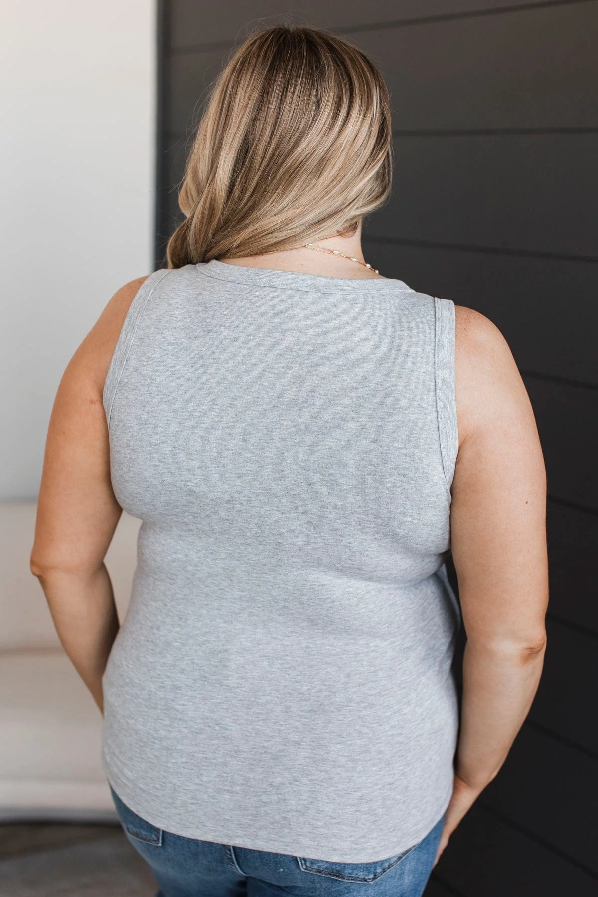 Ready To Adore V-Neck Tank Top- Heather Grey - Image 8