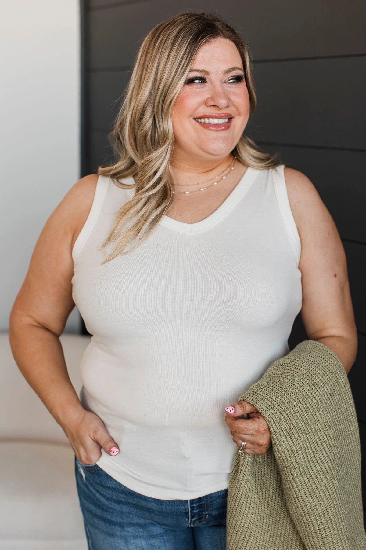 Ready To Adore V-Neck Tank Top- Ivory - Image 2
