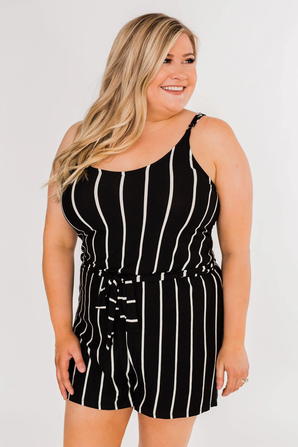 Ready to Go Striped Romper- Black & White - Image 10