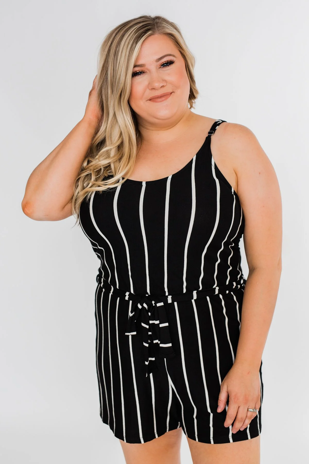 Ready to Go Striped Romper- Black & White - Image 12