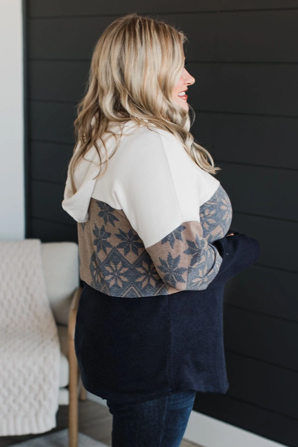 Ready To Impress Hooded Top- Taupe & Navy - Image 5