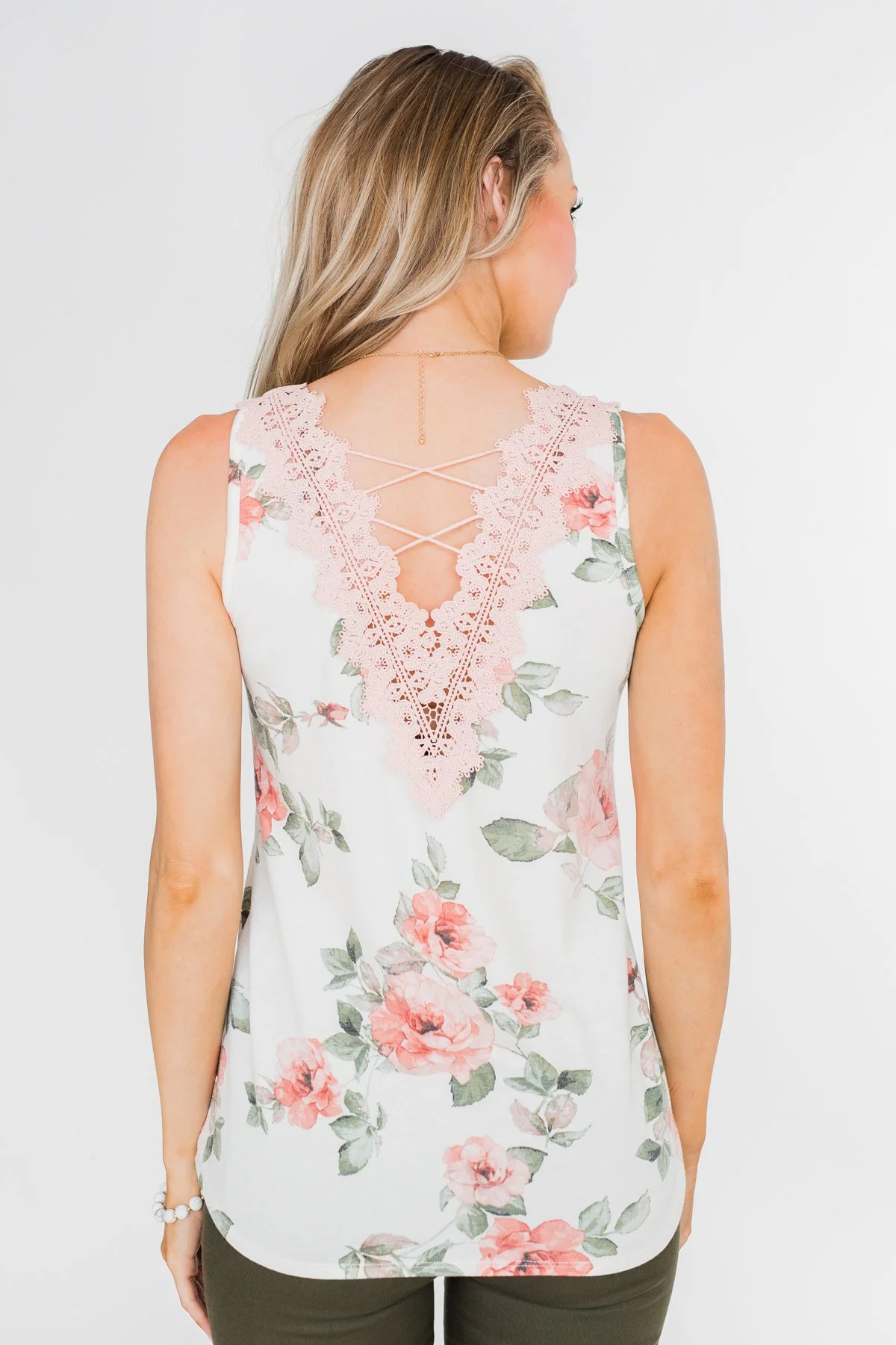 Ready When You Are Lace Back Tank Top- Ivory - Image 10