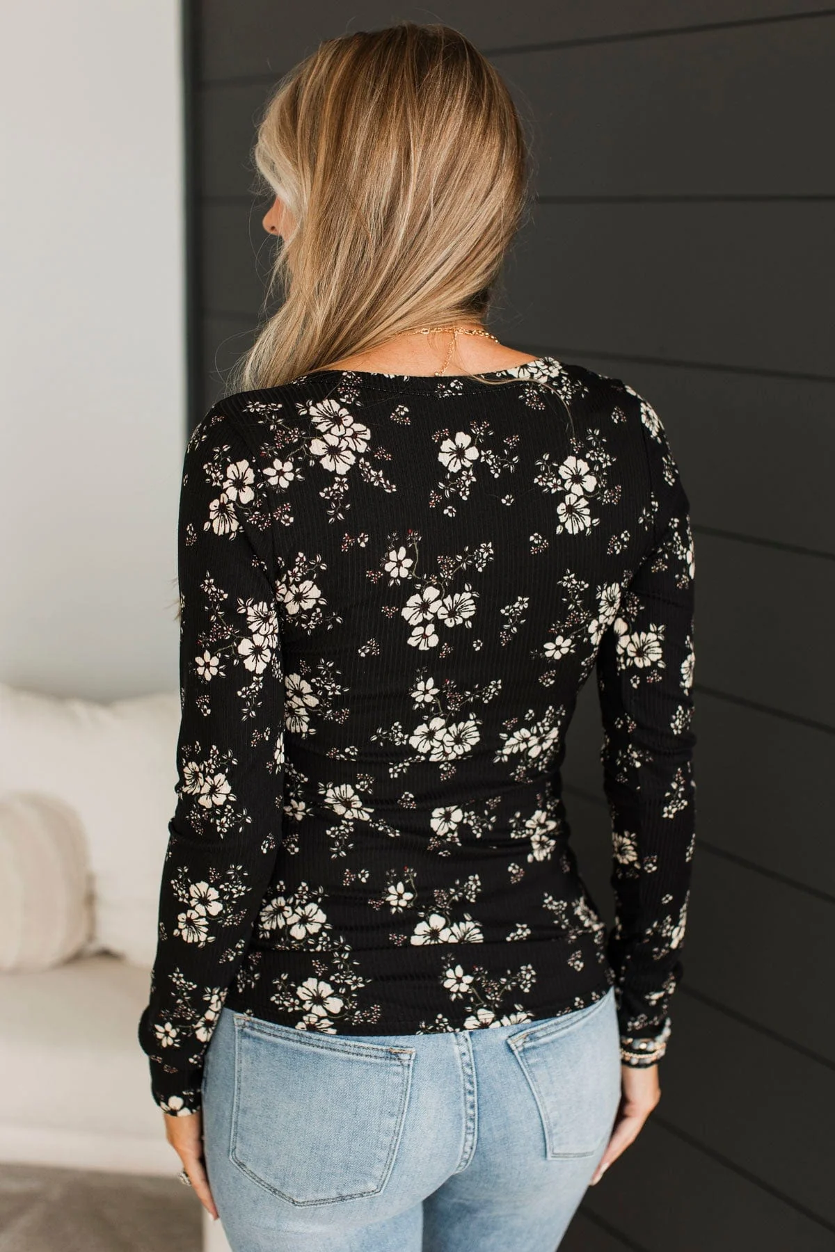 Real Love Lasts Floral Henley Top- Black & Taupe - Image 7