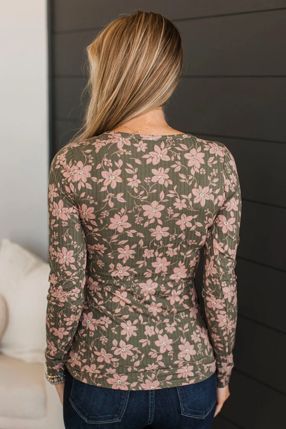 Real Love Lasts Floral Henley Top- Green & Pink - Image 7