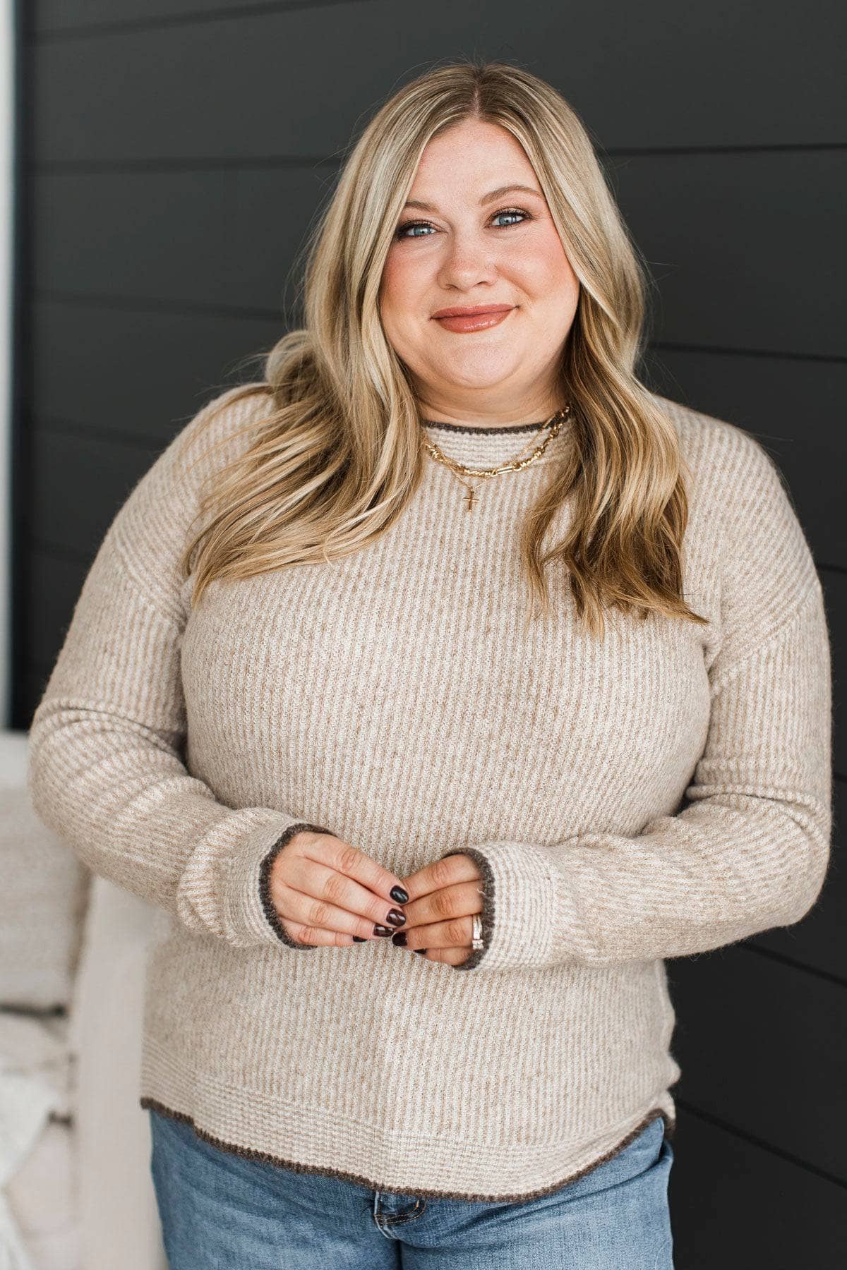Really Excellent Ribbed Knit Sweater- Light Taupe - Image 2