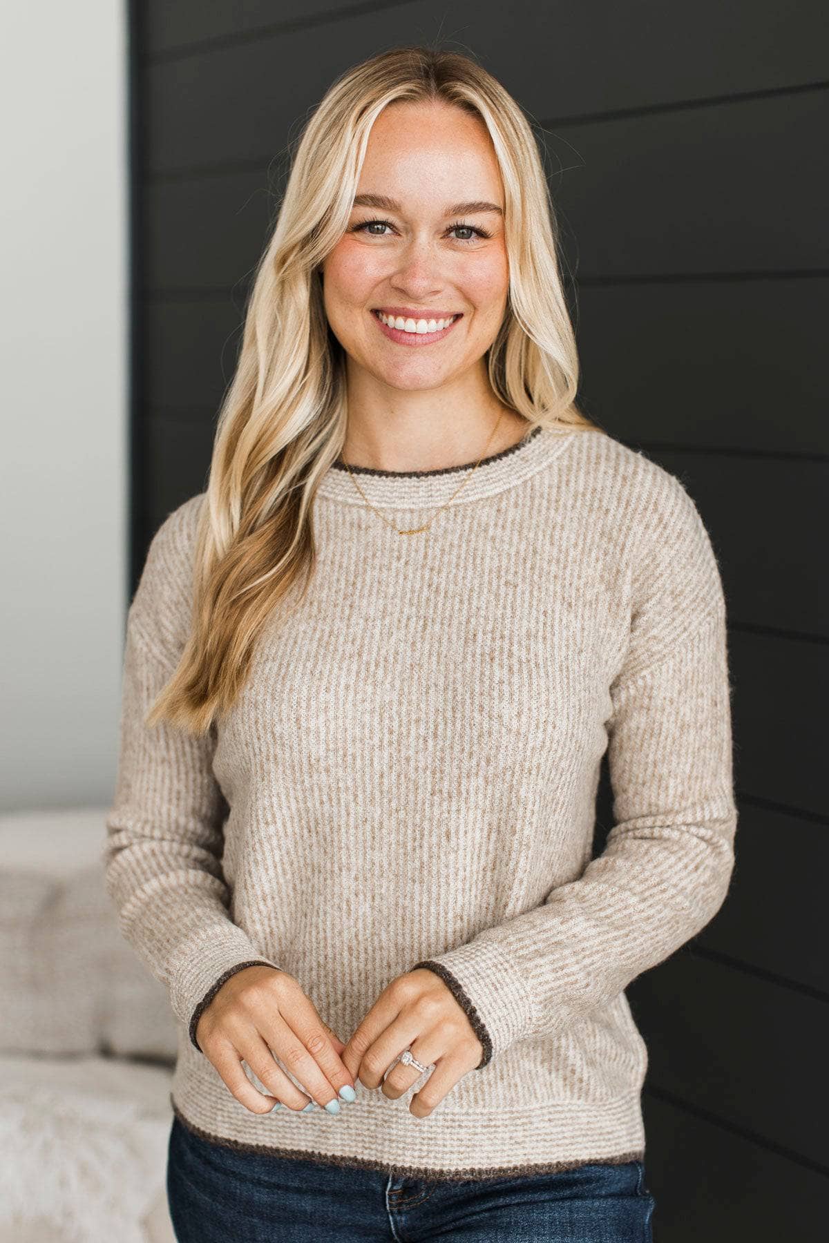 Really Excellent Ribbed Knit Sweater- Light Taupe - Image 3