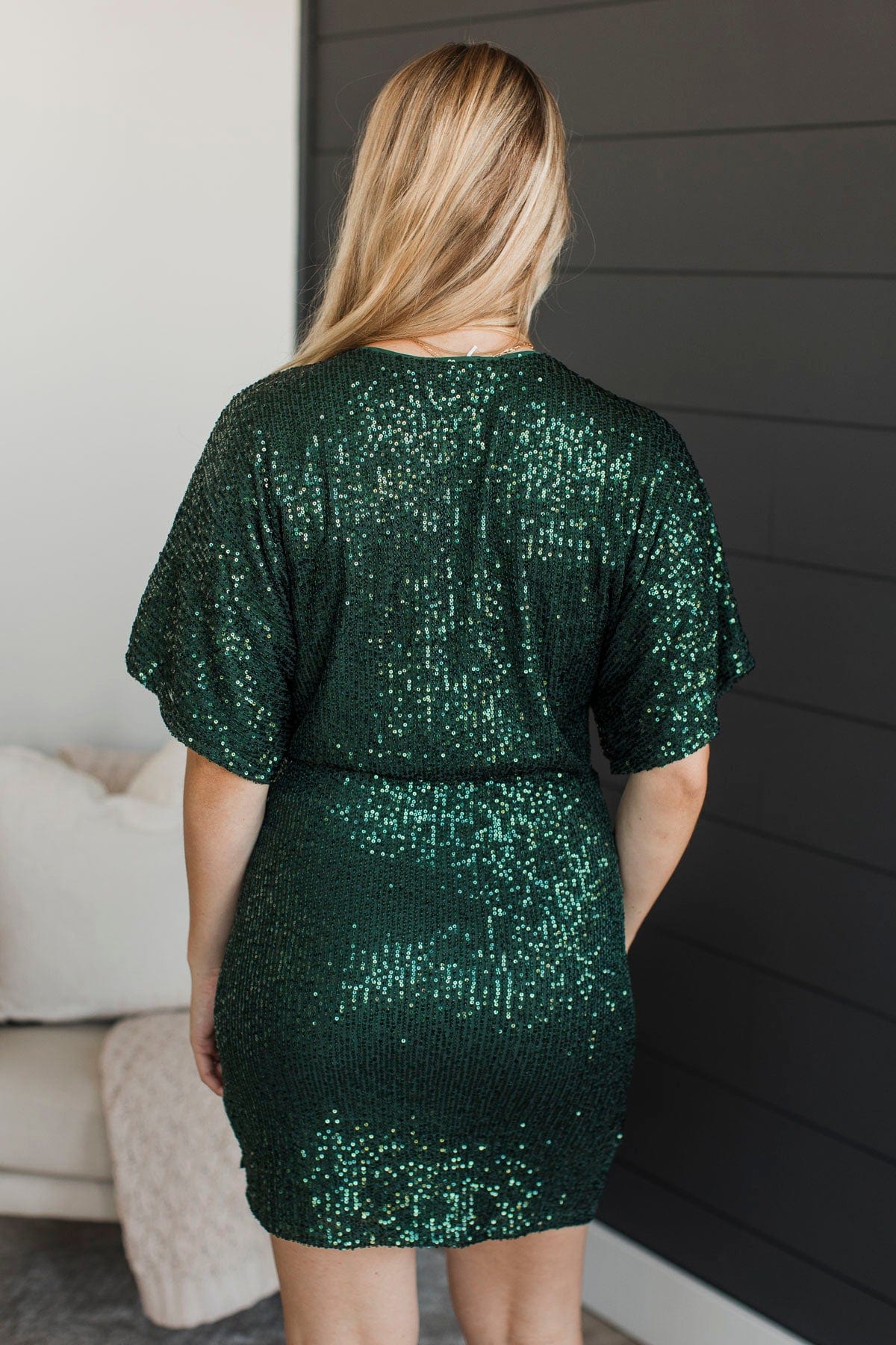 Really Radiant Sequin Dress- Forest Green - Image 6