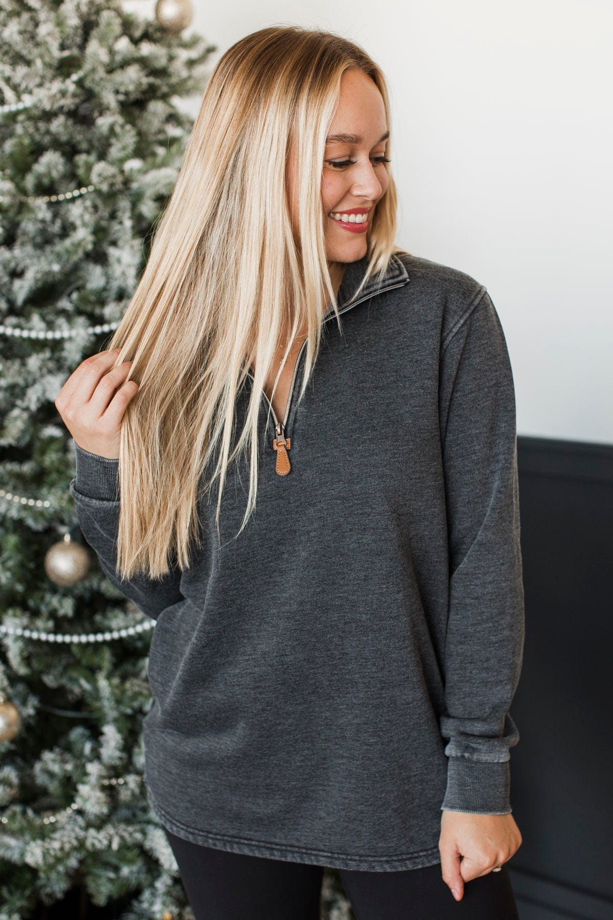 Reason To Celebrate Quarter Zip Pullover- Black - Image 3