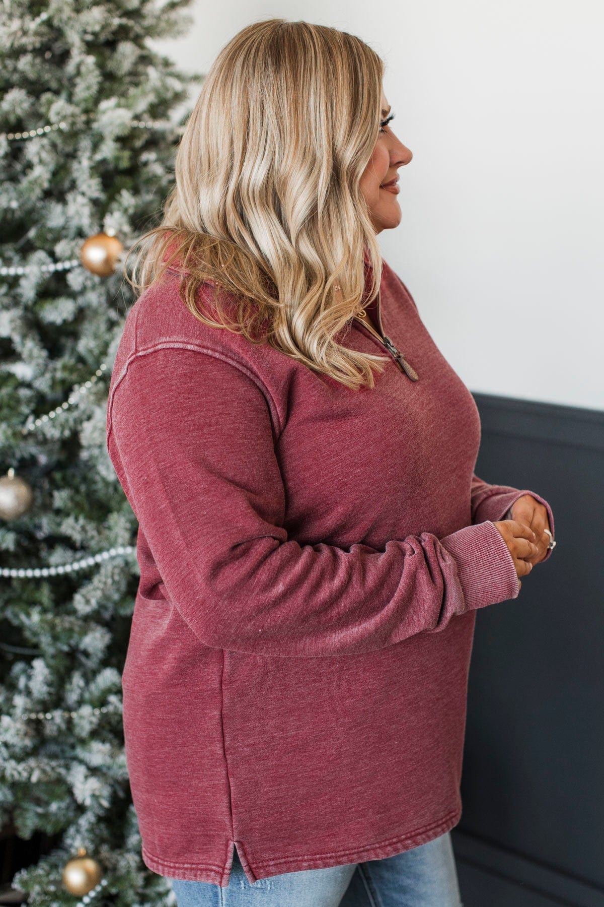 Reason To Celebrate Quarter Zip Pullover- Burgundy - Image 5