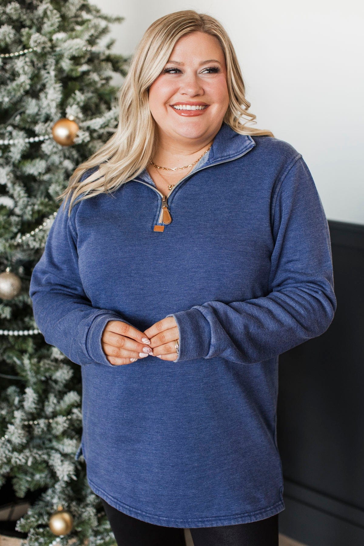 Reason To Celebrate Quarter Zip Pullover- Navy - Image 4