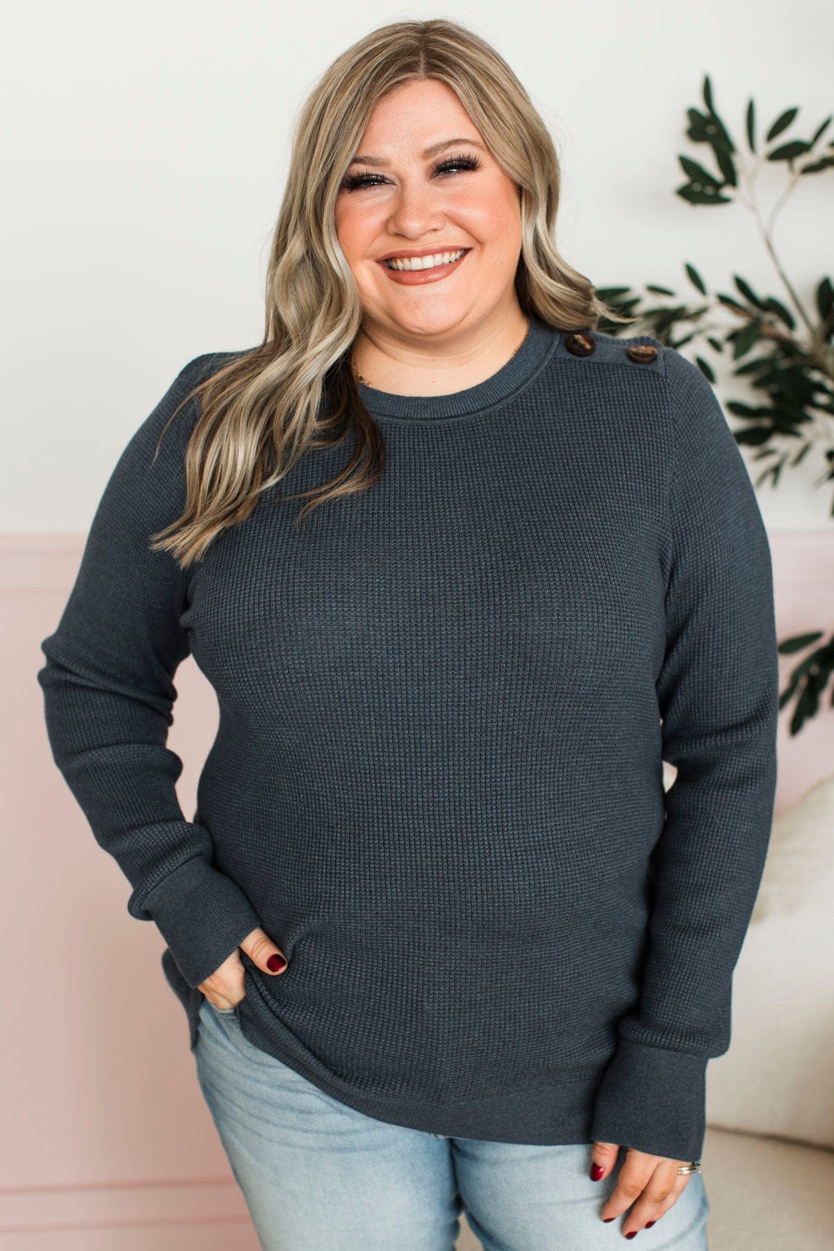 Reasons To Smile Knit Sweater- Navy - Image 2