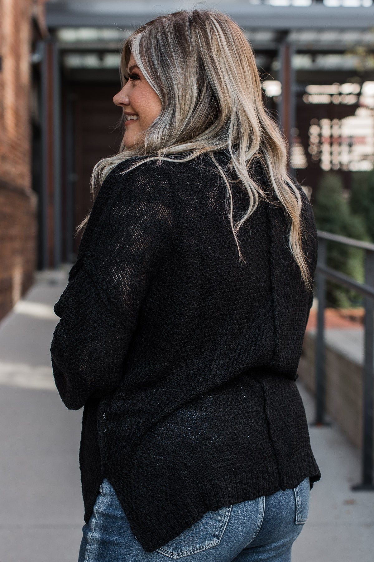 Rebellious Rose Knit Button Top- Black - Image 5