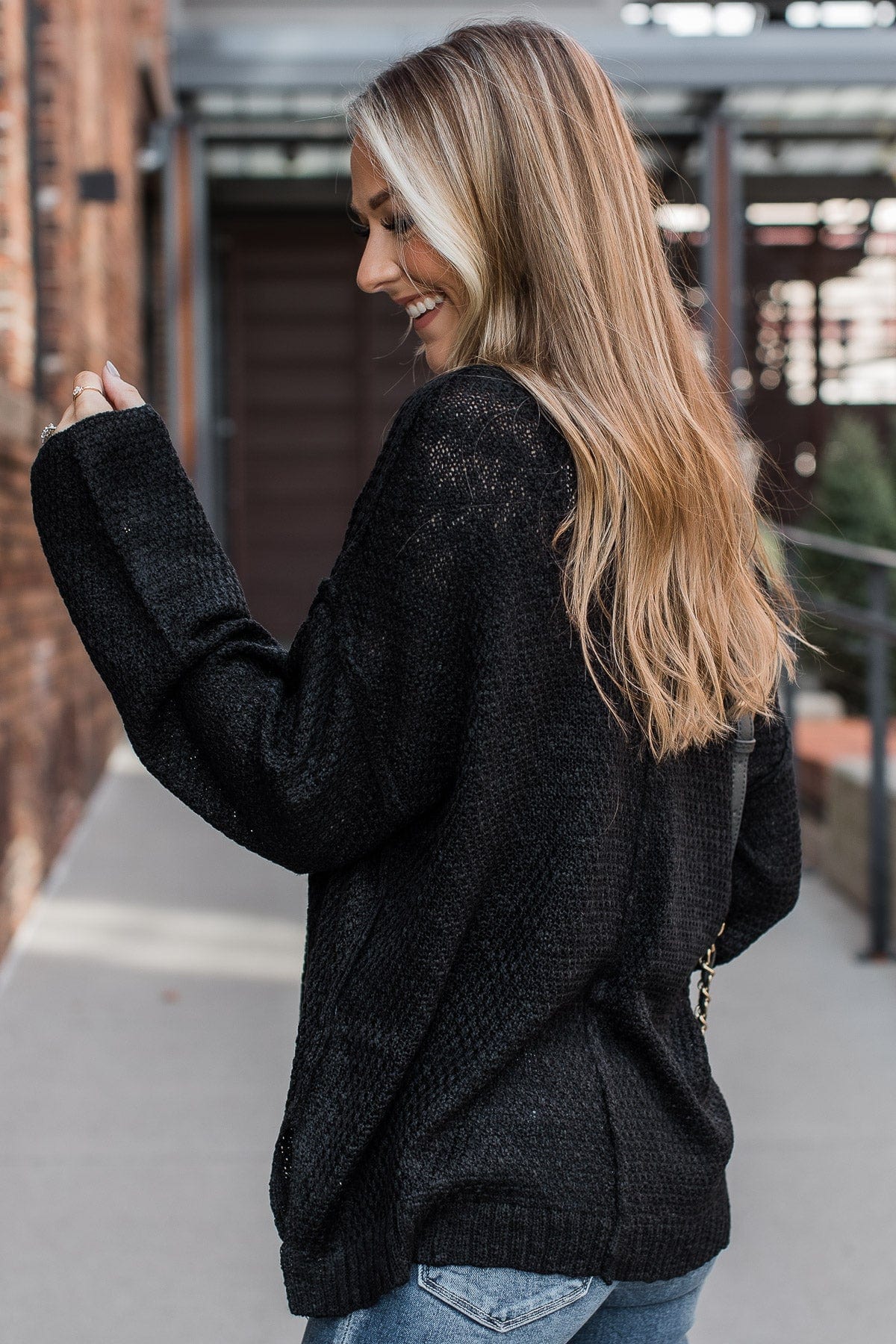 Rebellious Rose Knit Button Top- Black - Image 6