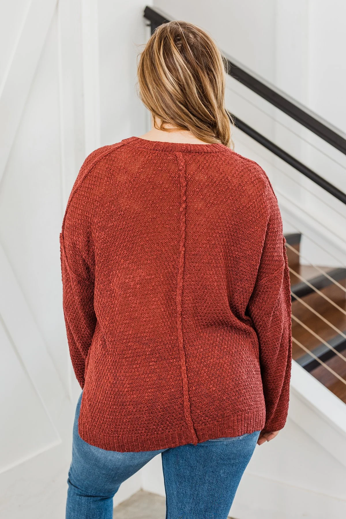 Rebellious Rose Knit Button Top- Dark Rust - Image 10